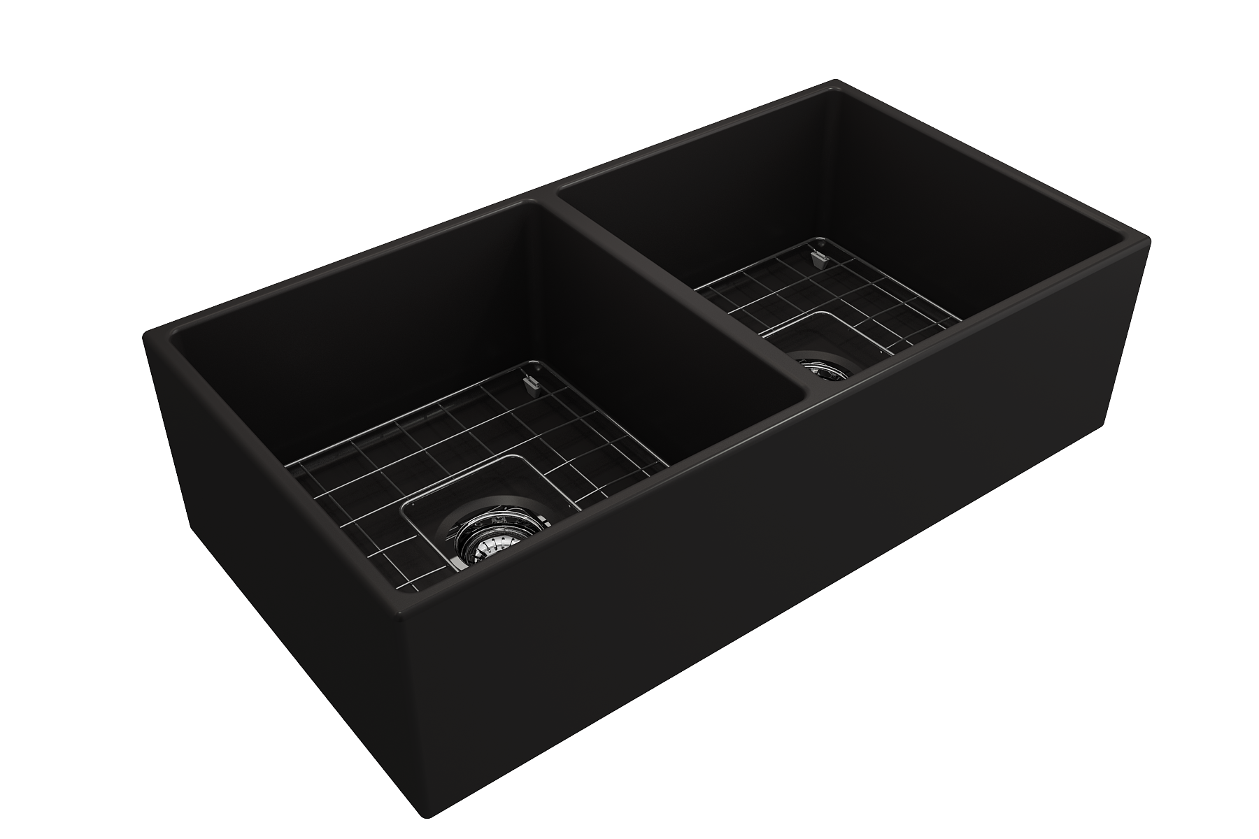 BOCCHI Contempo 36" Fireclay Farmhouse Apron 50/50 Double Bowl Kitchen Sink, Matte Black, 1350-004-0120