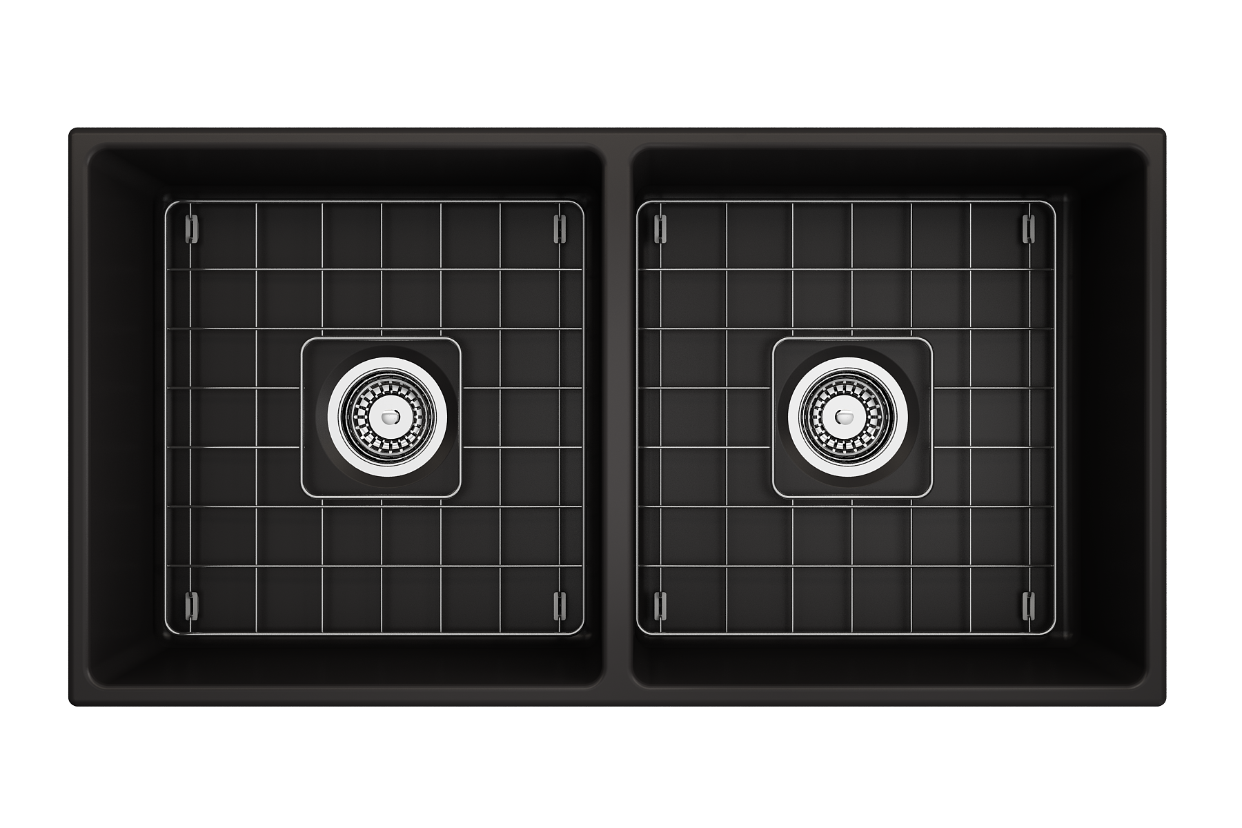 BOCCHI Contempo 36" Fireclay Farmhouse Apron 50/50 Double Bowl Kitchen Sink, Matte Black, 1350-004-0120