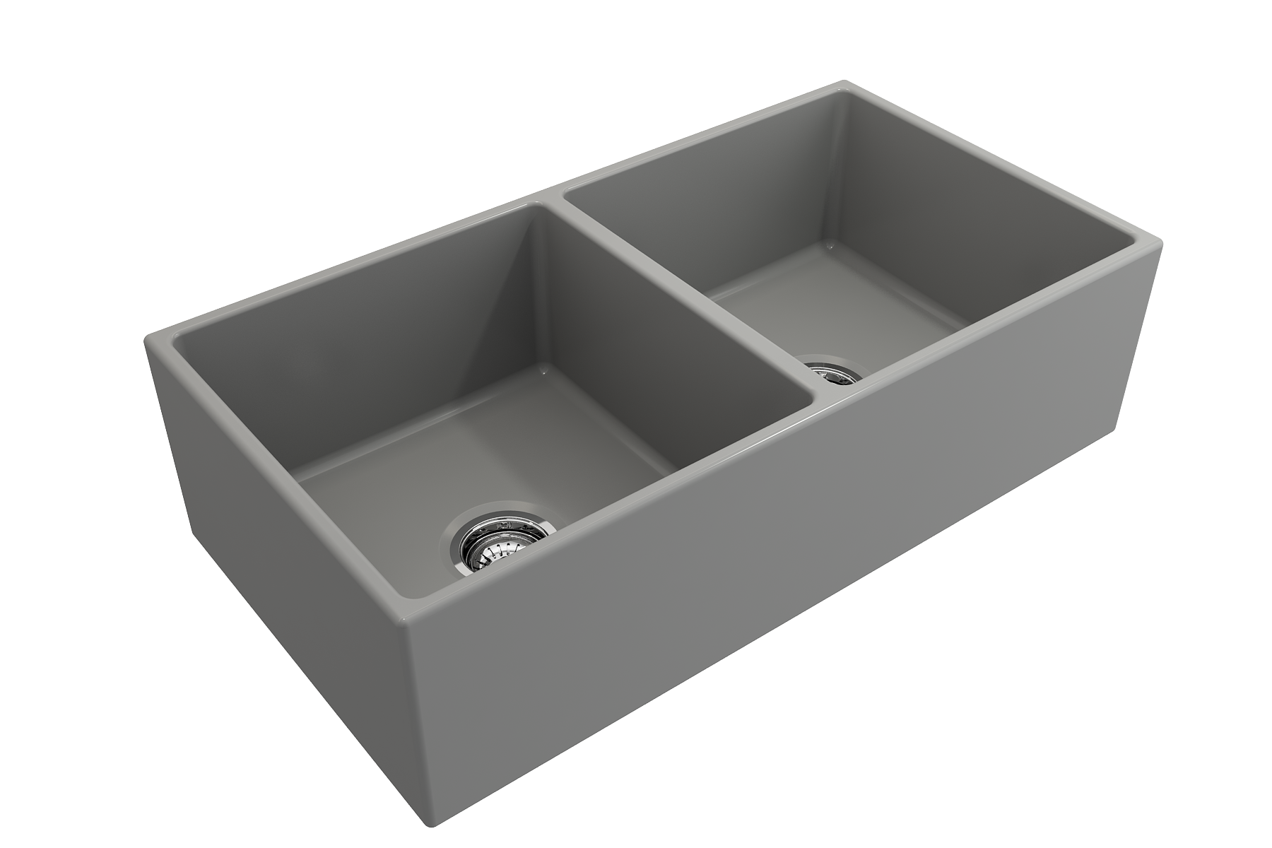 BOCCHI Contempo 36" Fireclay Farmhouse Apron 50/50 Double Bowl Kitchen Sink, Matte Gray, 1350-006-0120