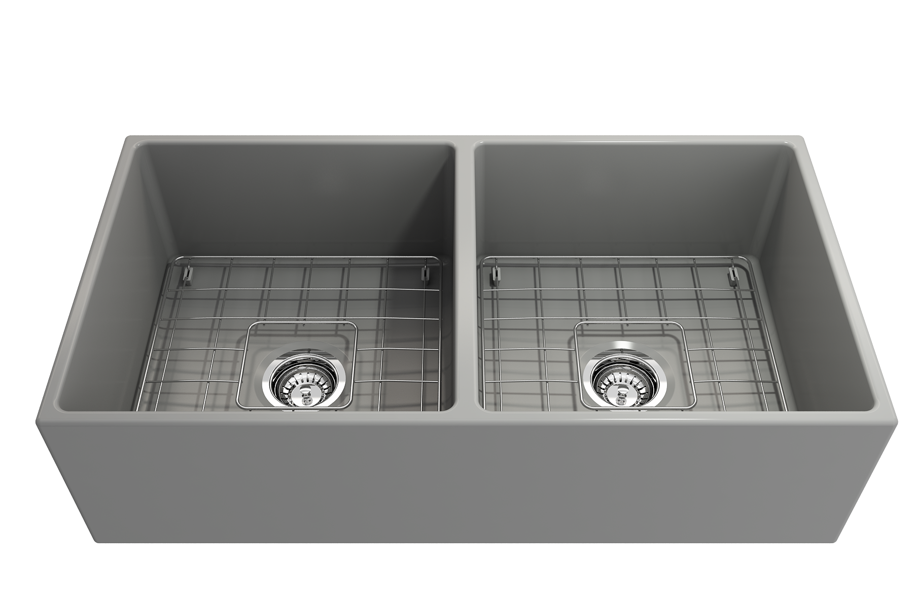 BOCCHI Contempo 36" Fireclay Farmhouse Apron 50/50 Double Bowl Kitchen Sink, Matte Gray, 1350-006-0120