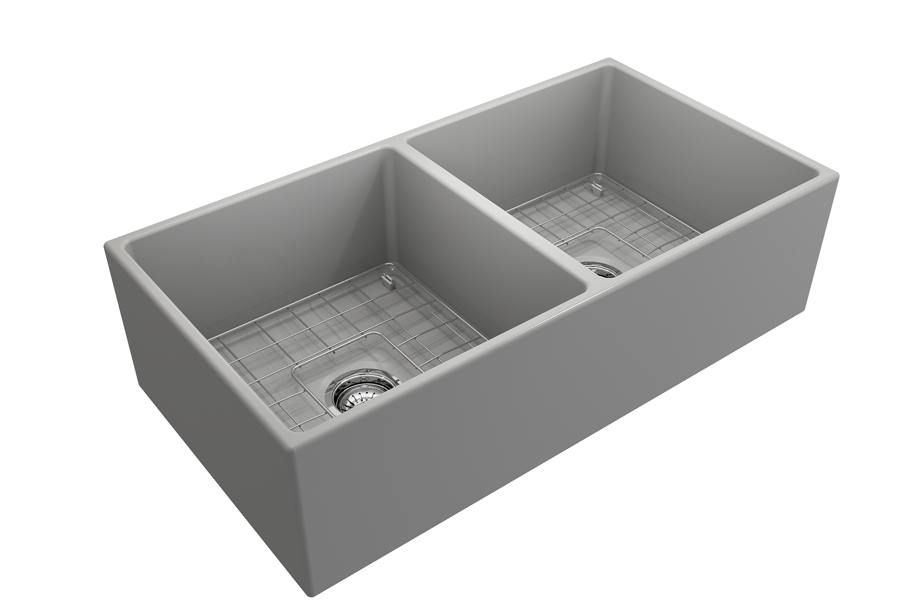 BOCCHI Contempo 36" Fireclay Farmhouse Apron 50/50 Double Bowl Kitchen Sink, Matte Gray, 1350-006-0120