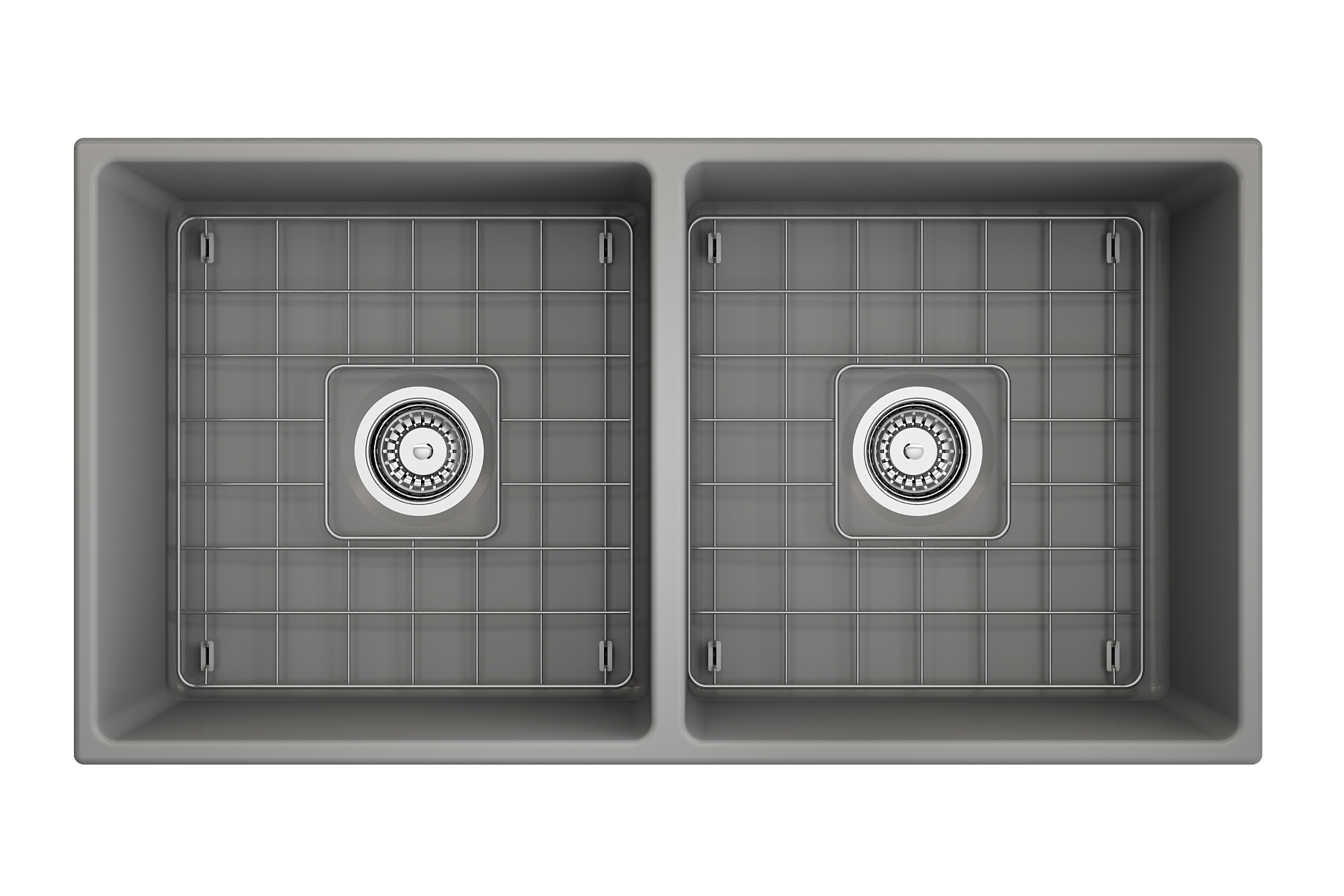 BOCCHI Contempo 36" Fireclay Farmhouse Apron 50/50 Double Bowl Kitchen Sink, Matte Gray, 1350-006-0120