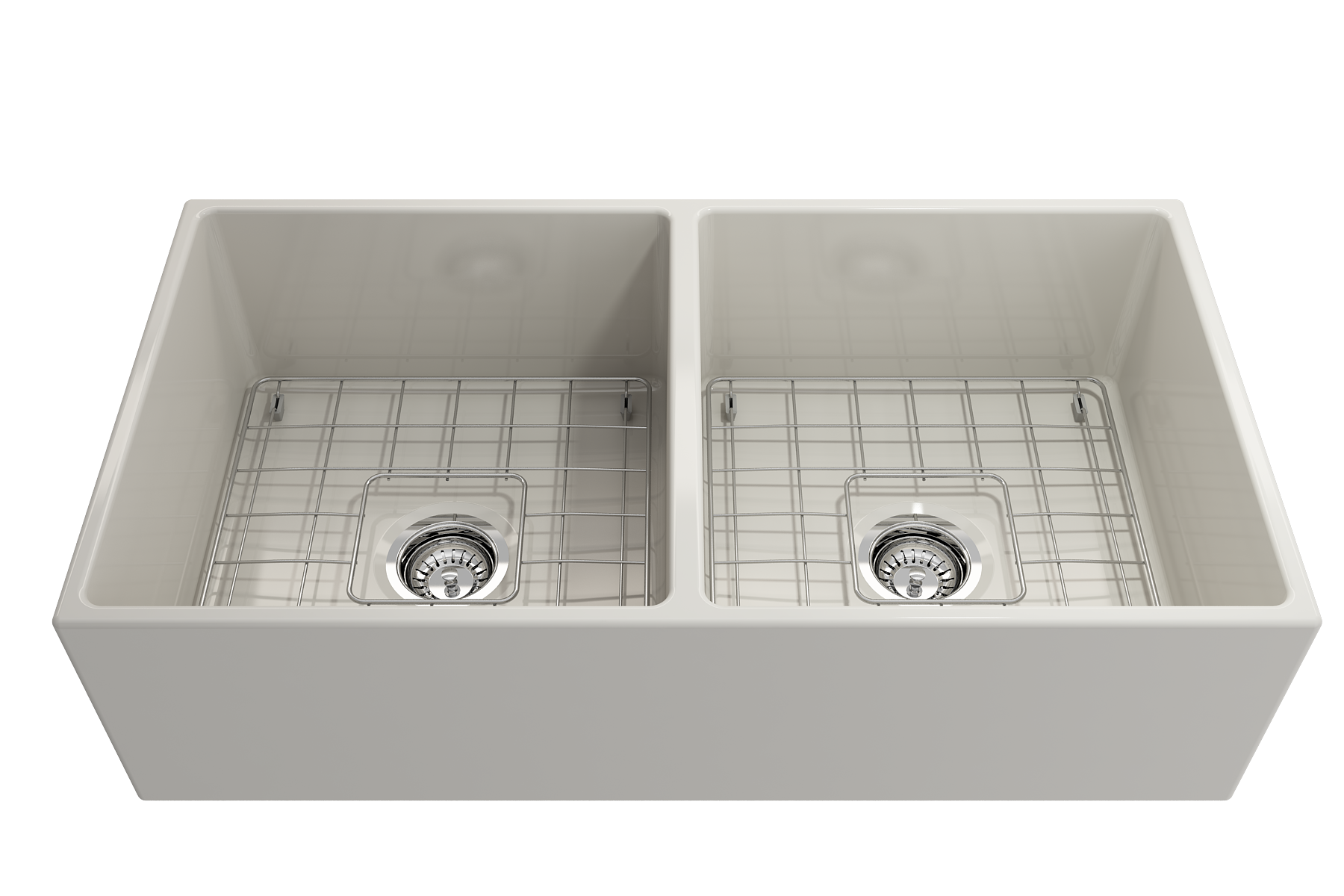 BOCCHI Contempo 36" Fireclay Farmhouse Apron 50/50 Double Bowl Kitchen Sink, Biscuit, 1350-014-0120
