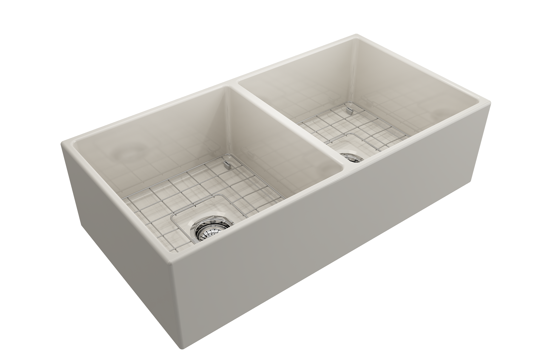 BOCCHI Contempo 36" Fireclay Farmhouse Apron 50/50 Double Bowl Kitchen Sink, Biscuit, 1350-014-0120