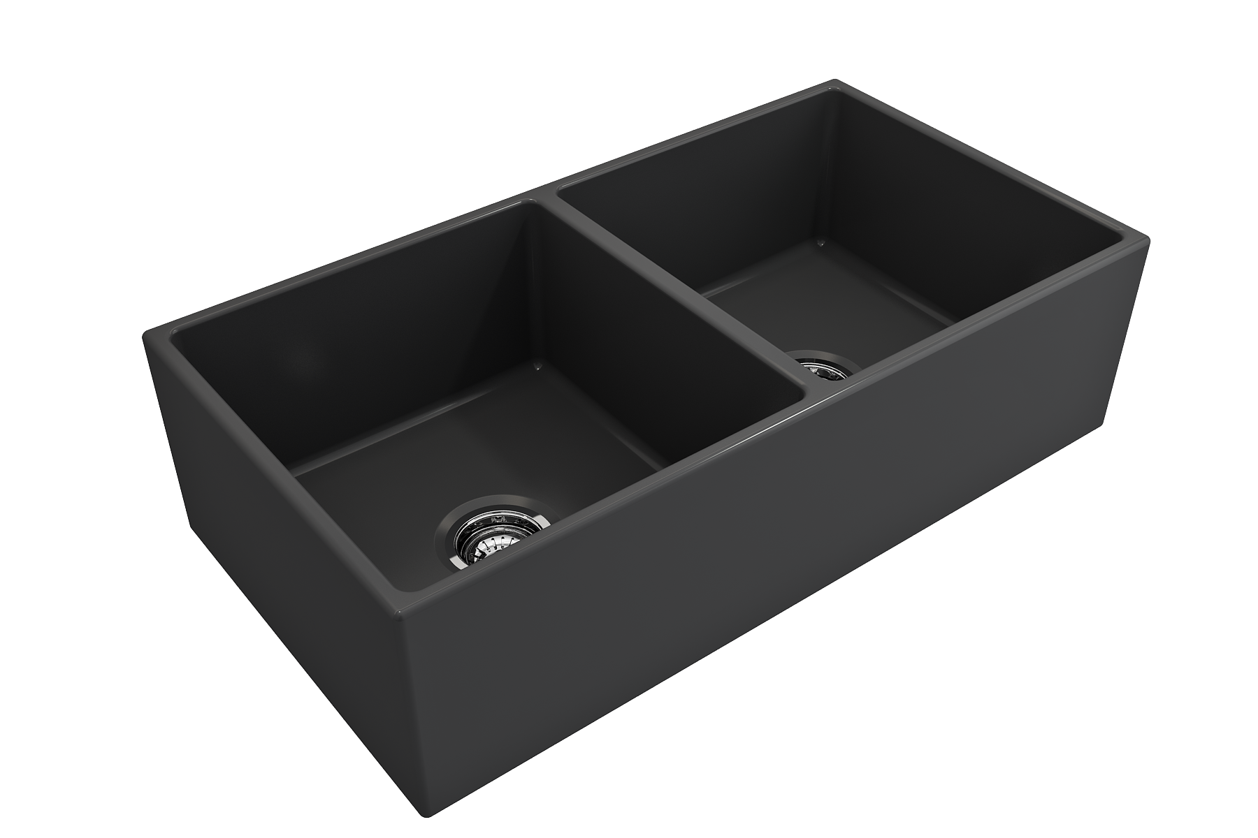 BOCCHI Contempo 36" Fireclay Farmhouse Apron 50/50 Double Bowl Kitchen Sink, Matte Dark Gray, 1350-020-0120