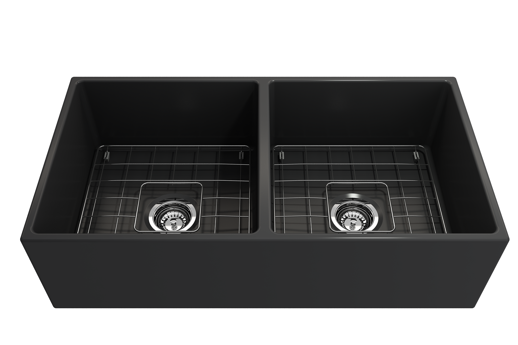 BOCCHI Contempo 36" Fireclay Farmhouse Apron 50/50 Double Bowl Kitchen Sink, Matte Dark Gray, 1350-020-0120