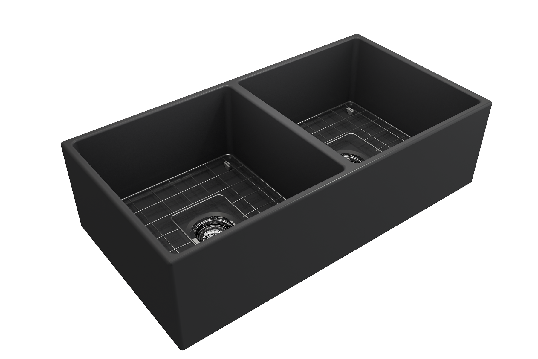 BOCCHI Contempo 36" Fireclay Farmhouse Apron 50/50 Double Bowl Kitchen Sink, Matte Dark Gray, 1350-020-0120