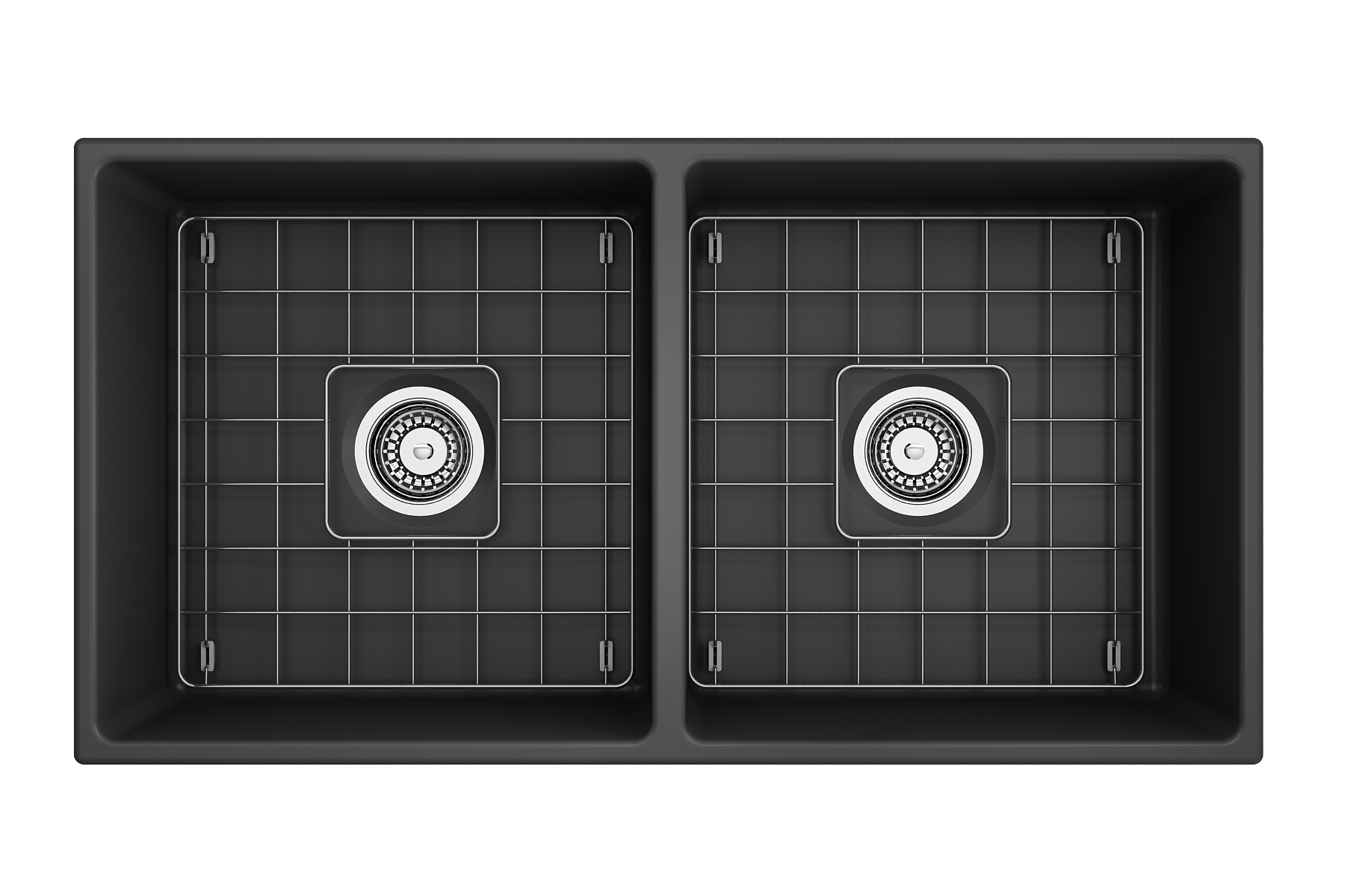 BOCCHI Contempo 36" Fireclay Farmhouse Apron 50/50 Double Bowl Kitchen Sink, Matte Dark Gray, 1350-020-0120
