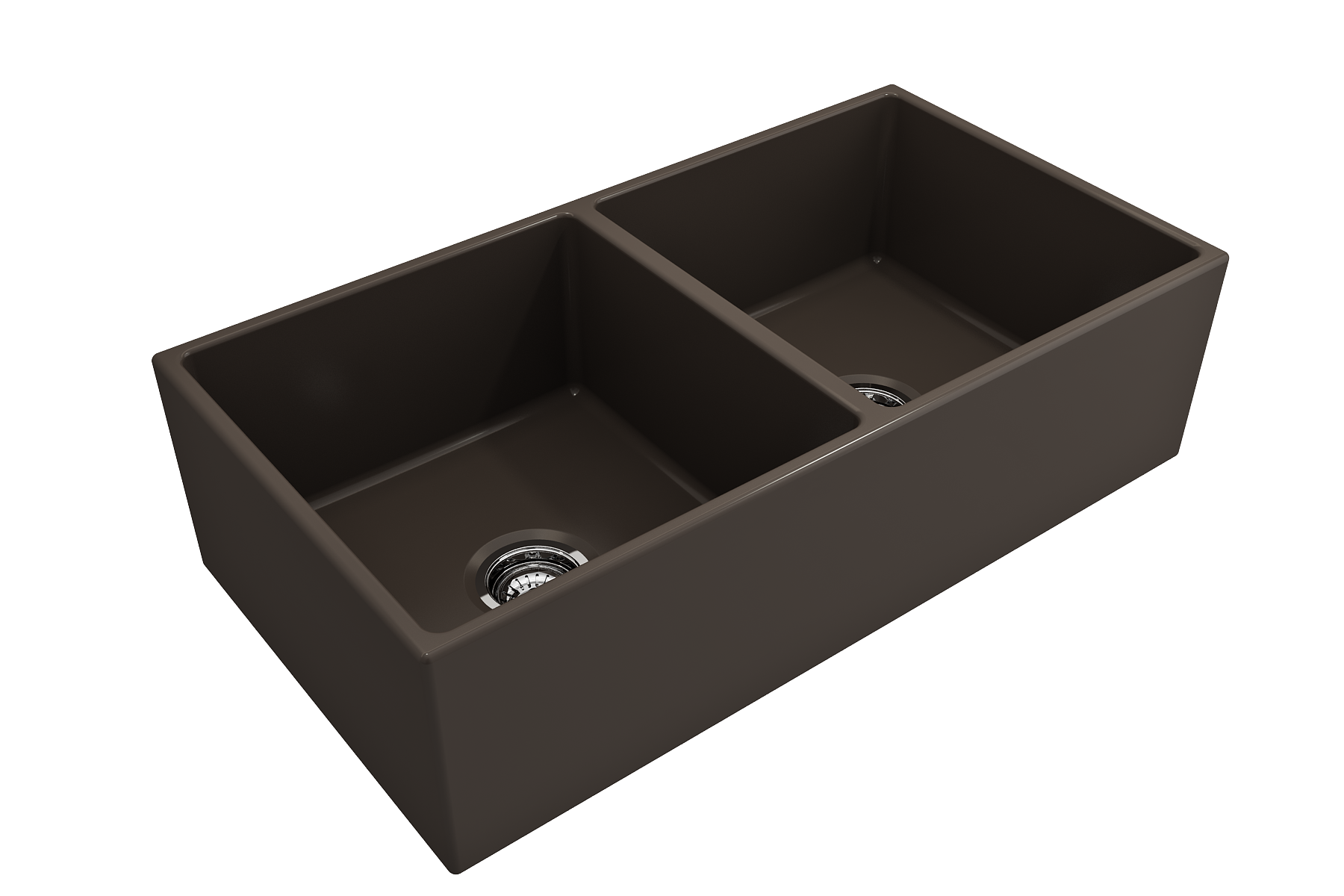 BOCCHI Contempo 36" Fireclay Farmhouse Apron 50/50 Double Bowl Kitchen Sink, Matte Brown, 1350-025-0120