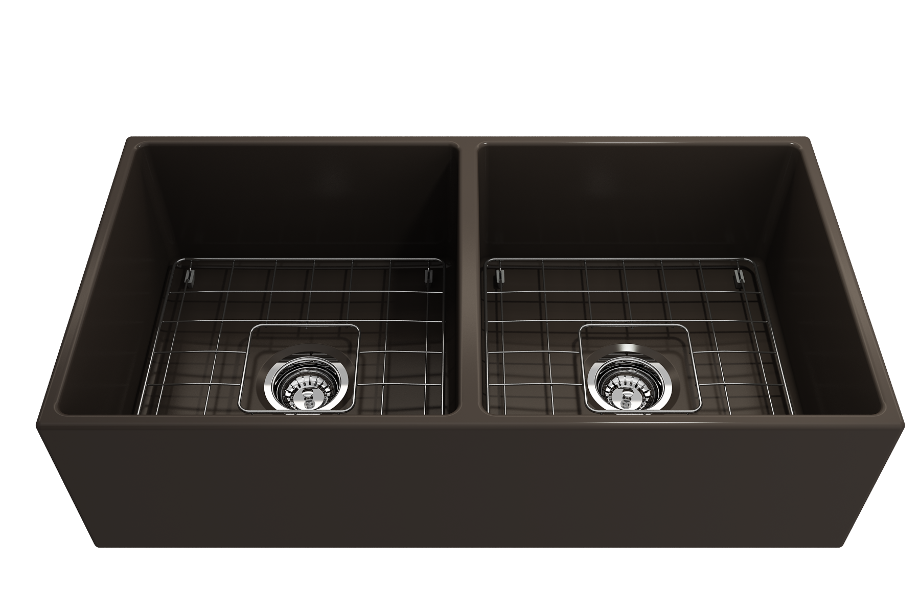 BOCCHI Contempo 36" Fireclay Farmhouse Apron 50/50 Double Bowl Kitchen Sink, Matte Brown, 1350-025-0120
