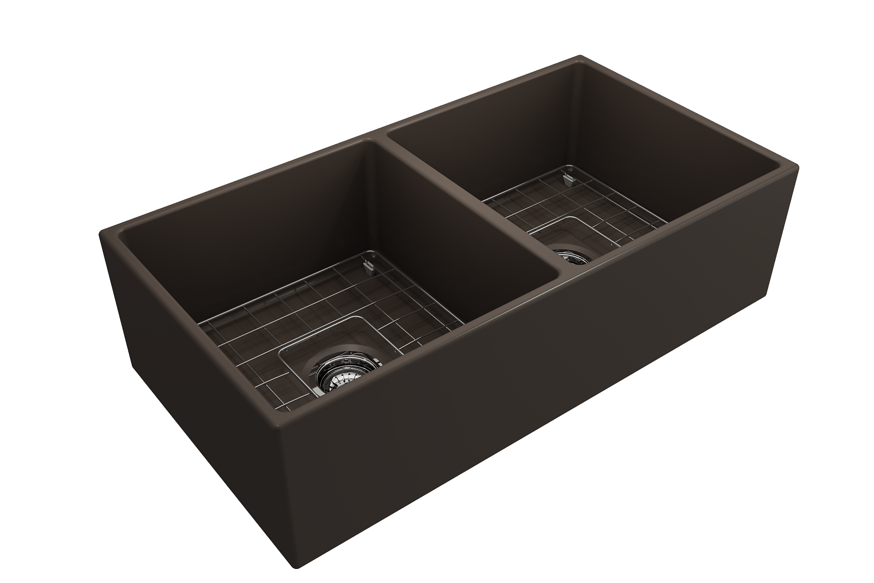 BOCCHI Contempo 36" Fireclay Farmhouse Apron 50/50 Double Bowl Kitchen Sink, Matte Brown, 1350-025-0120