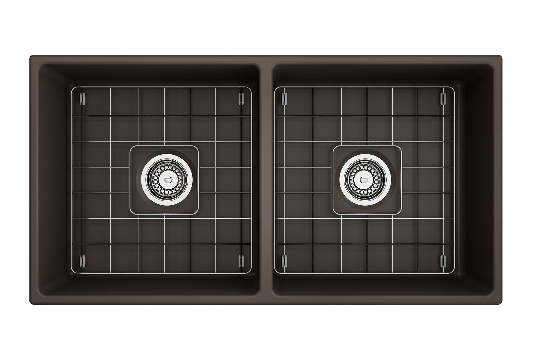 BOCCHI Contempo 36" Fireclay Farmhouse Apron 50/50 Double Bowl Kitchen Sink, Matte Brown, 1350-025-0120