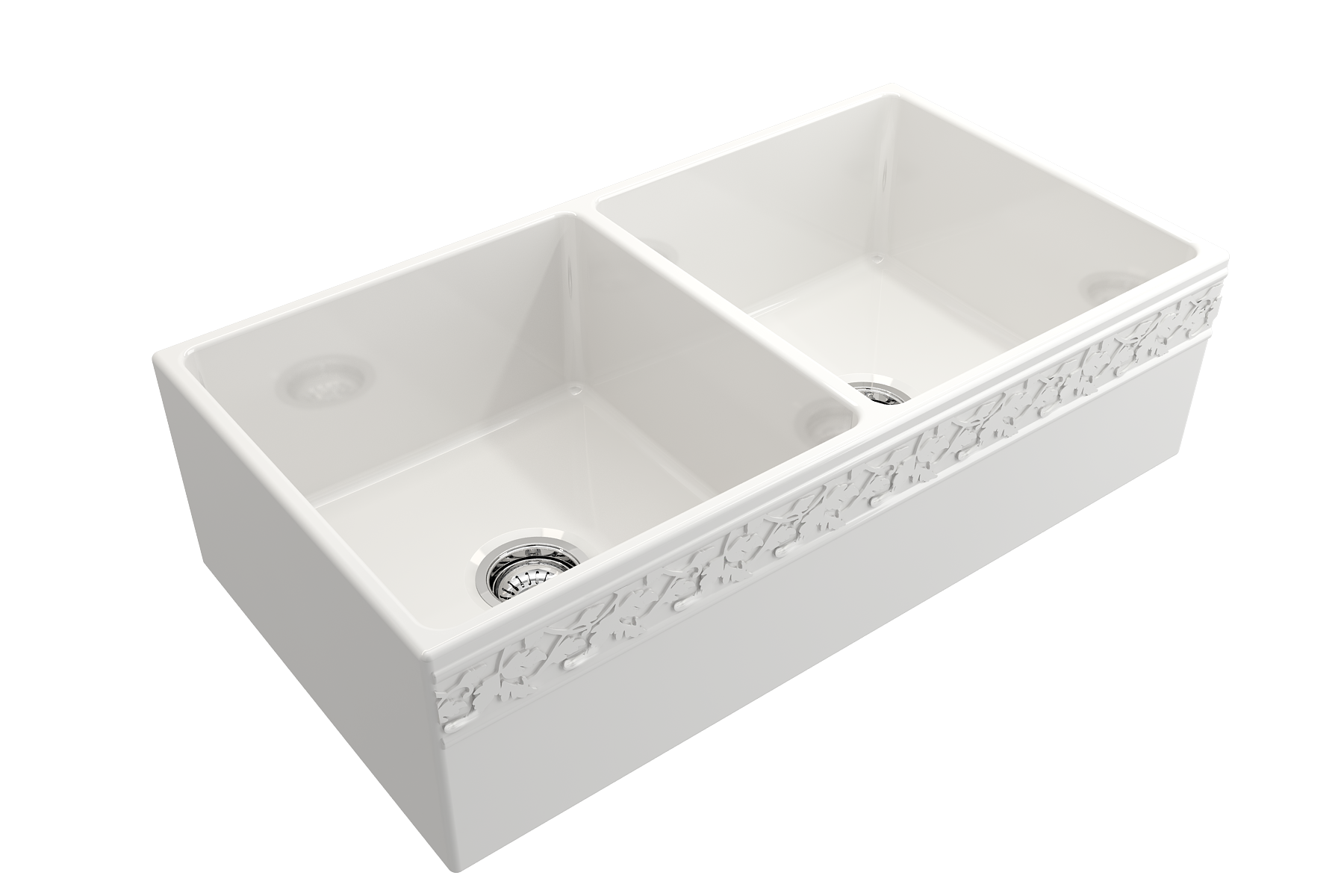 BOCCHI Vigneto 36" Fireclay Farmhouse Apron 50/50 Double Bowl Kitchen Sink, White, 1351-001-0120