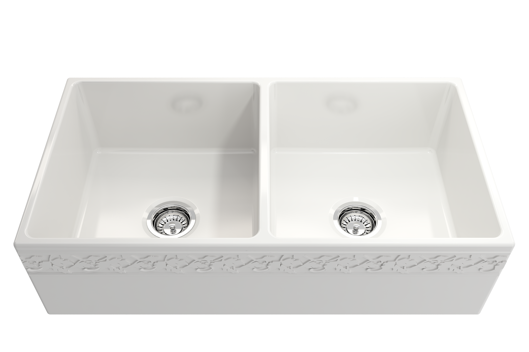 BOCCHI Vigneto 36" Fireclay Farmhouse Apron 50/50 Double Bowl Kitchen Sink, White, 1351-001-0120