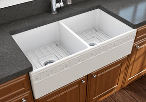 Alternate Image for BOCCHI Vigneto 36" Fireclay Farmhouse Apron 50/50 Double Bowl Kitchen Sink, Matte White, 1351-002-0120