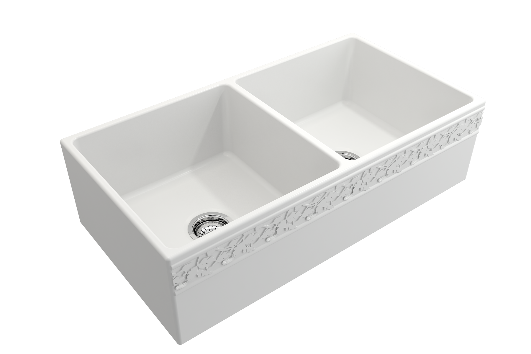 BOCCHI Vigneto 36" Fireclay Farmhouse Apron 50/50 Double Bowl Kitchen Sink, Matte White, 1351-002-0120