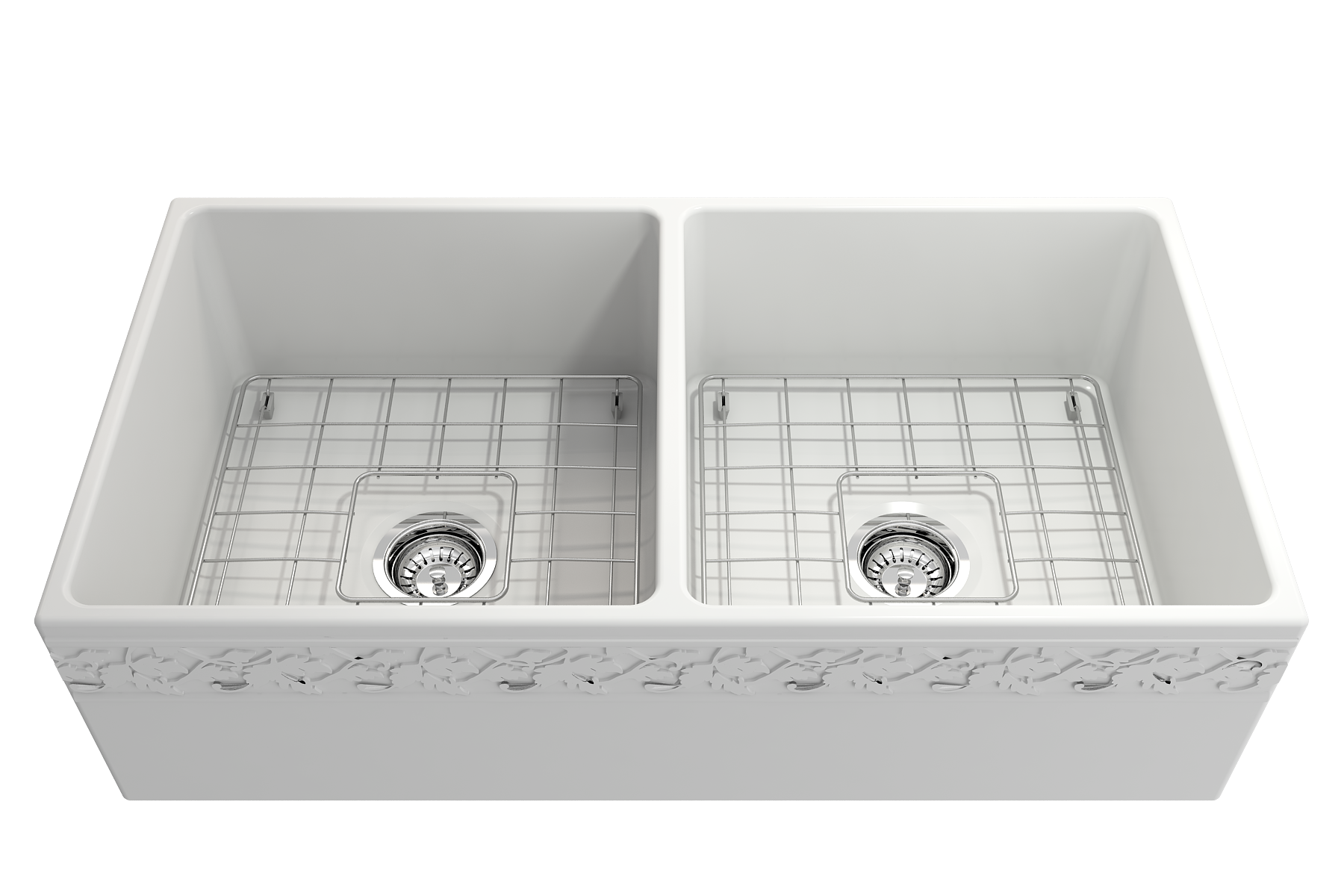 BOCCHI Vigneto 36" Fireclay Farmhouse Apron 50/50 Double Bowl Kitchen Sink, Matte White, 1351-002-0120