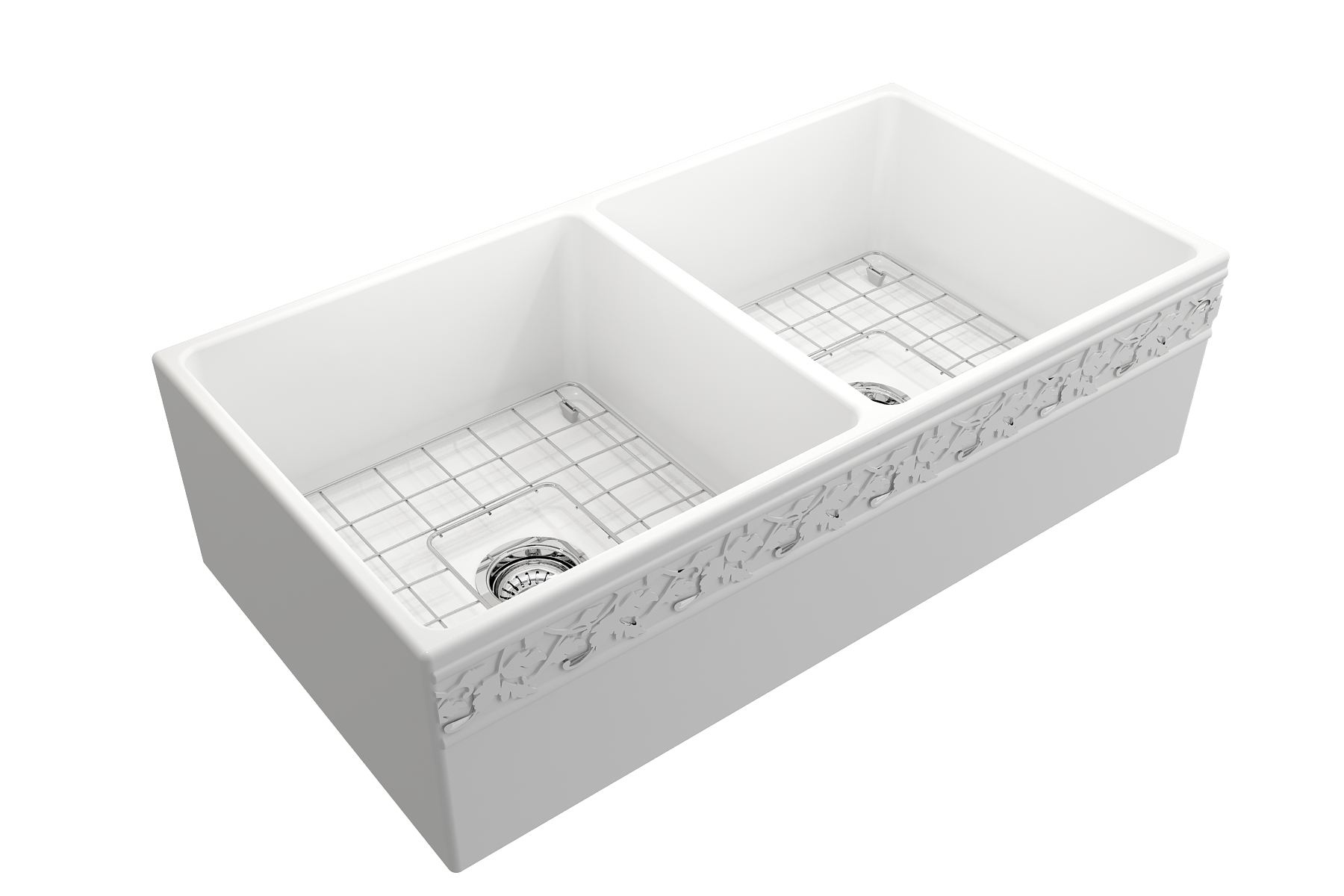 BOCCHI Vigneto 36" Fireclay Farmhouse Apron 50/50 Double Bowl Kitchen Sink, Matte White, 1351-002-0120