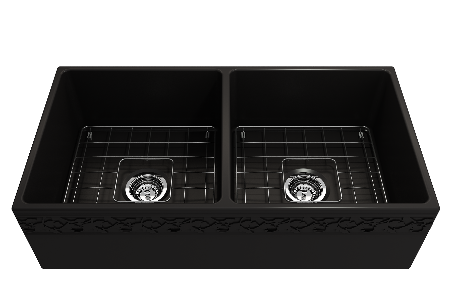 BOCCHI Vigneto 36" Fireclay Farmhouse Apron 50/50 Double Bowl Kitchen Sink, Matte Black, 1351-004-0120