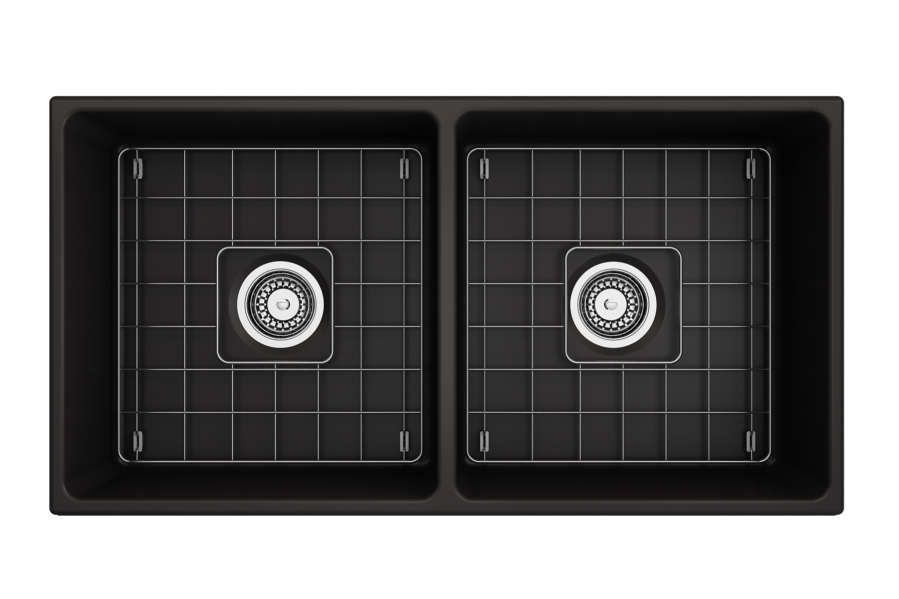 BOCCHI Vigneto 36" Fireclay Farmhouse Apron 50/50 Double Bowl Kitchen Sink, Matte Black, 1351-004-0120