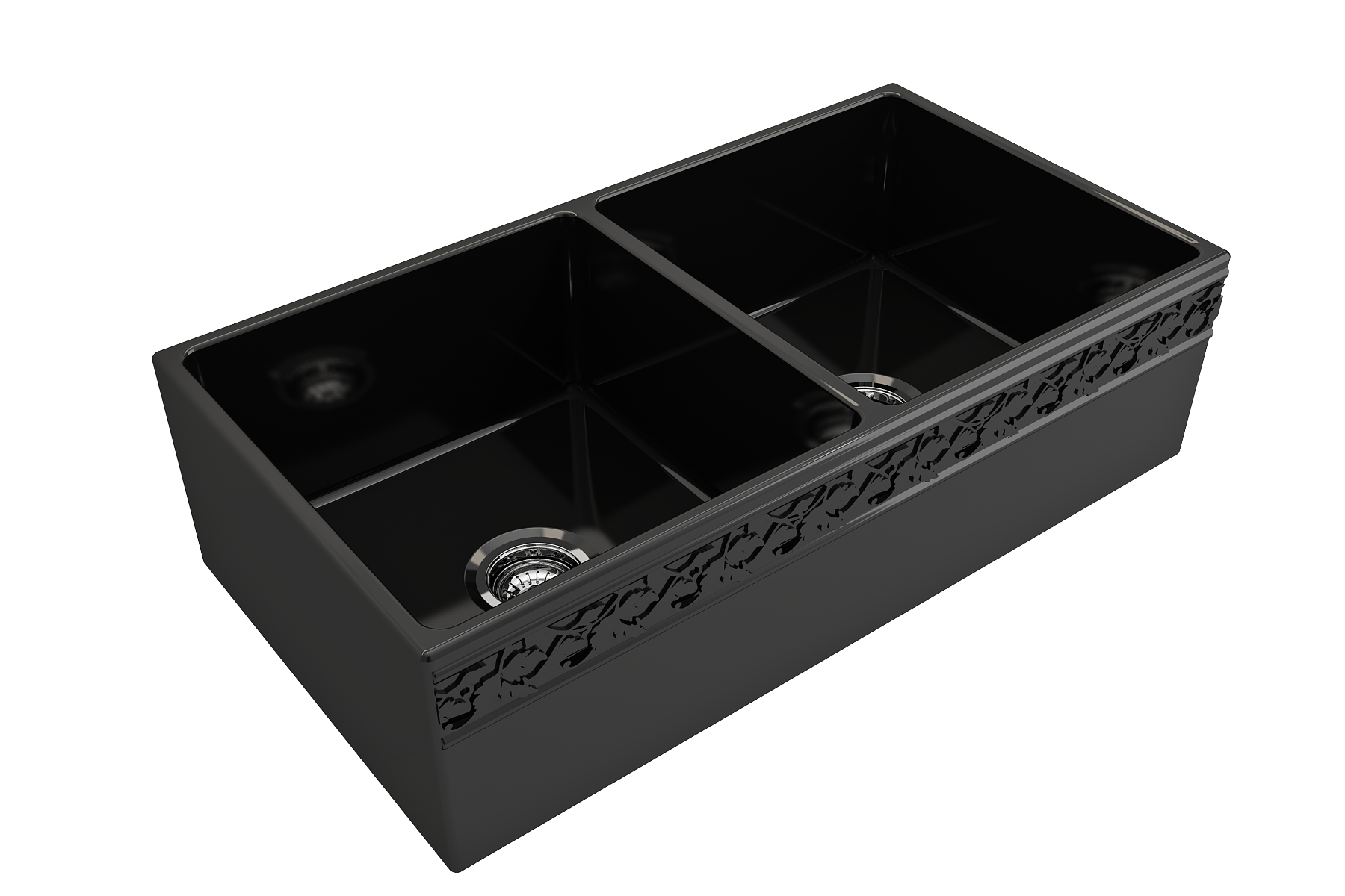 BOCCHI Vigneto 36" Fireclay Farmhouse Apron 50/50 Double Bowl Kitchen Sink, Black, 1351-005-0120