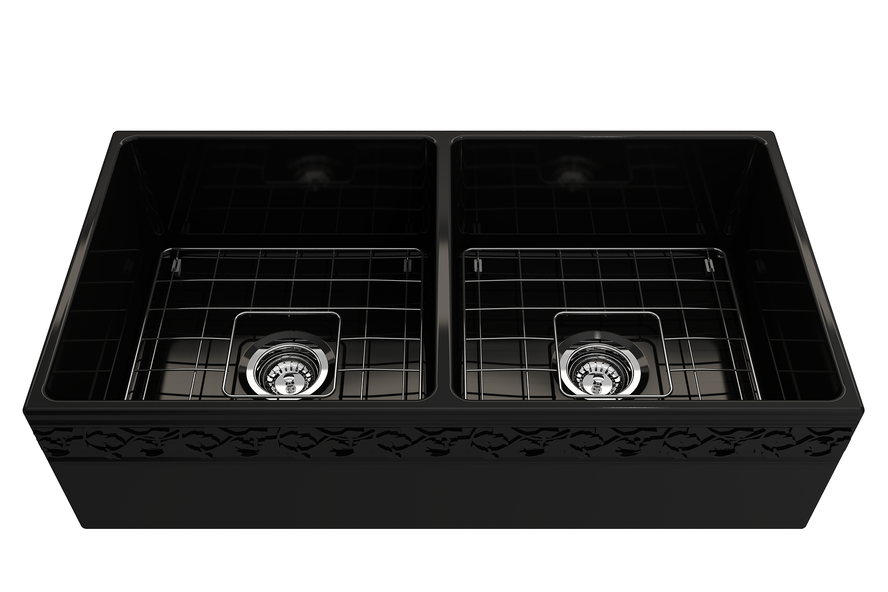 BOCCHI Vigneto 36" Fireclay Farmhouse Apron 50/50 Double Bowl Kitchen Sink, Black, 1351-005-0120