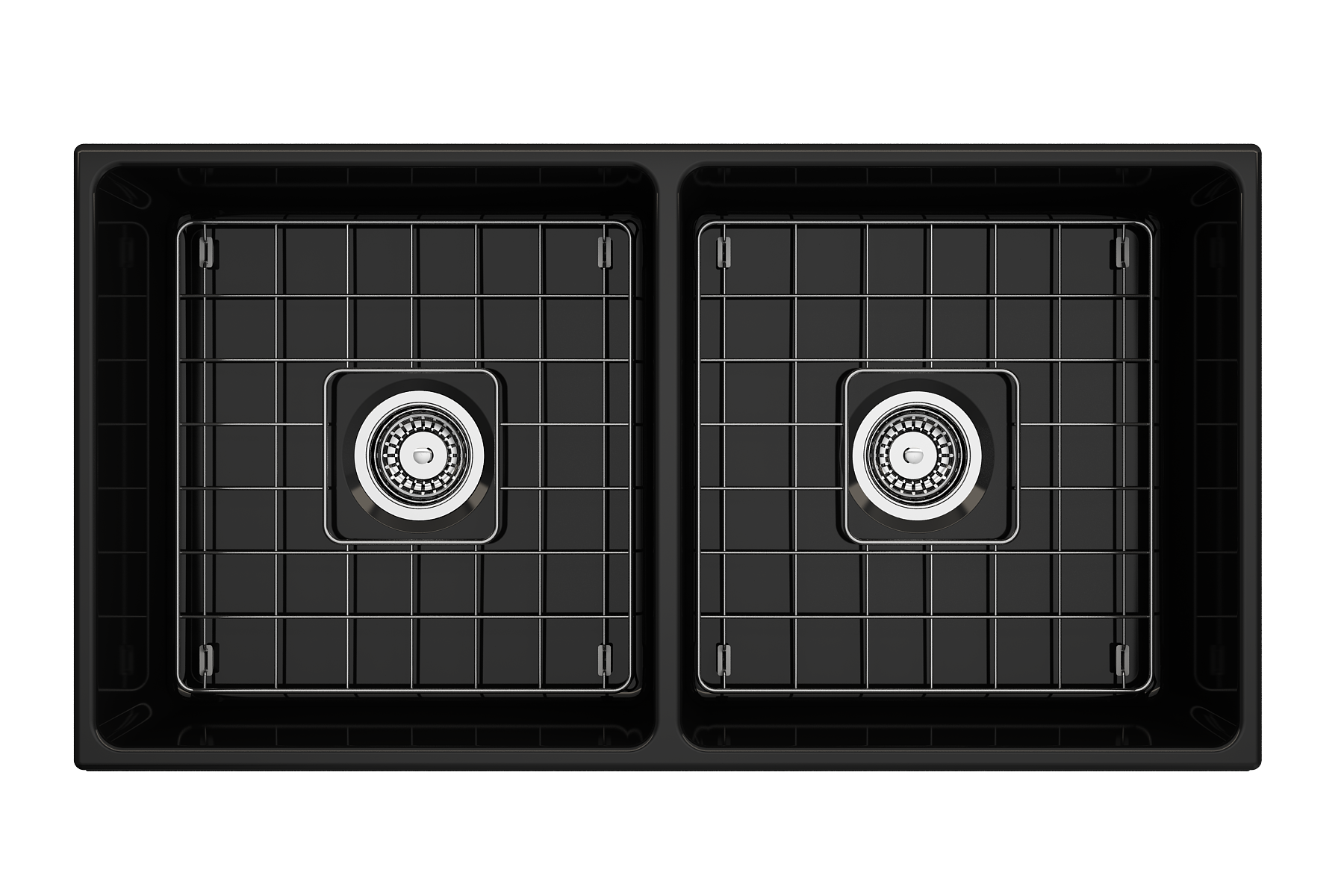 BOCCHI Vigneto 36" Fireclay Farmhouse Apron 50/50 Double Bowl Kitchen Sink, Black, 1351-005-0120