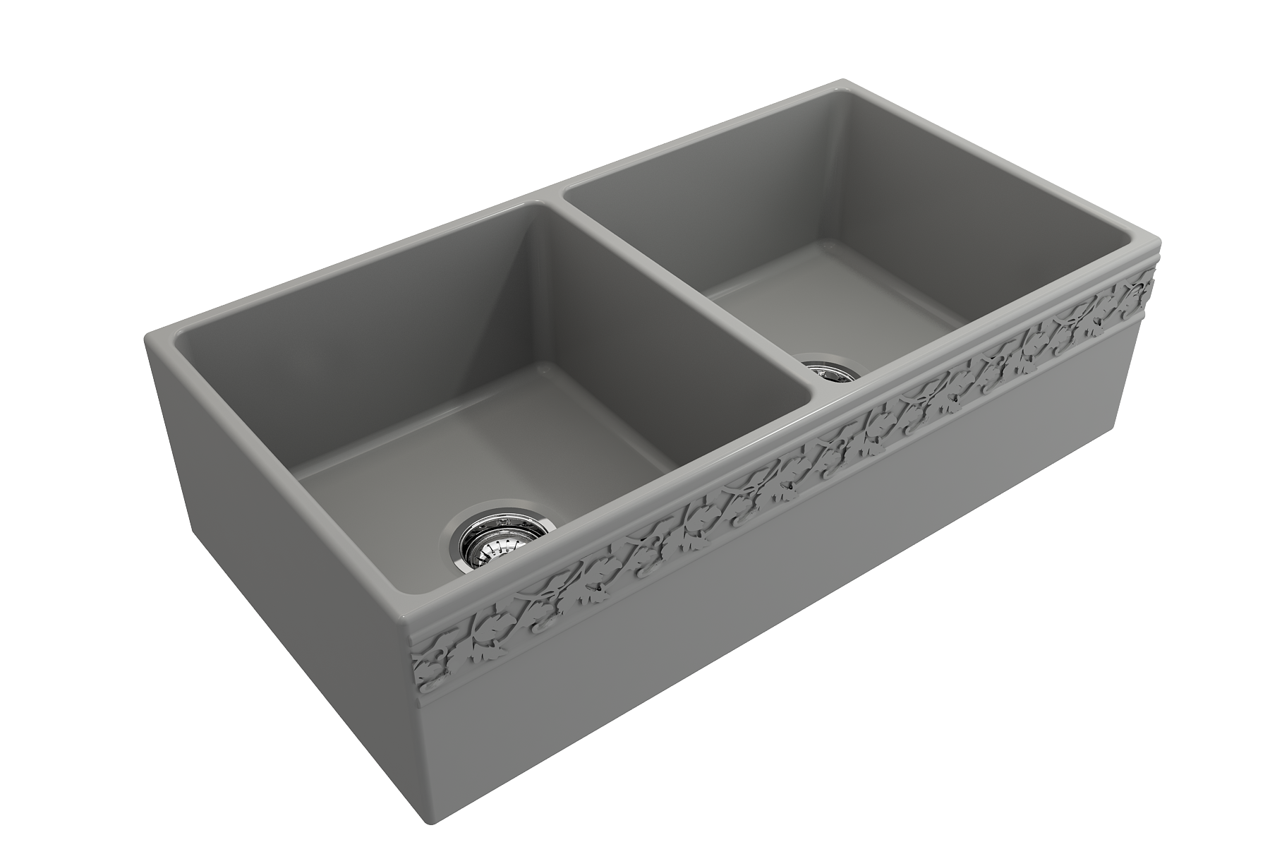 BOCCHI Vigneto 36" Fireclay Farmhouse Apron 50/50 Double Bowl Kitchen Sink, Matte Gray, 1351-006-0120
