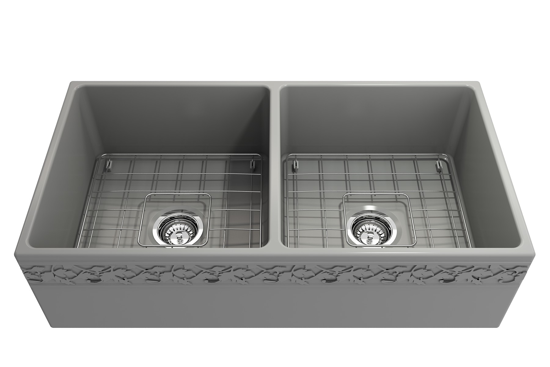 BOCCHI Vigneto 36" Fireclay Farmhouse Apron 50/50 Double Bowl Kitchen Sink, Matte Gray, 1351-006-0120