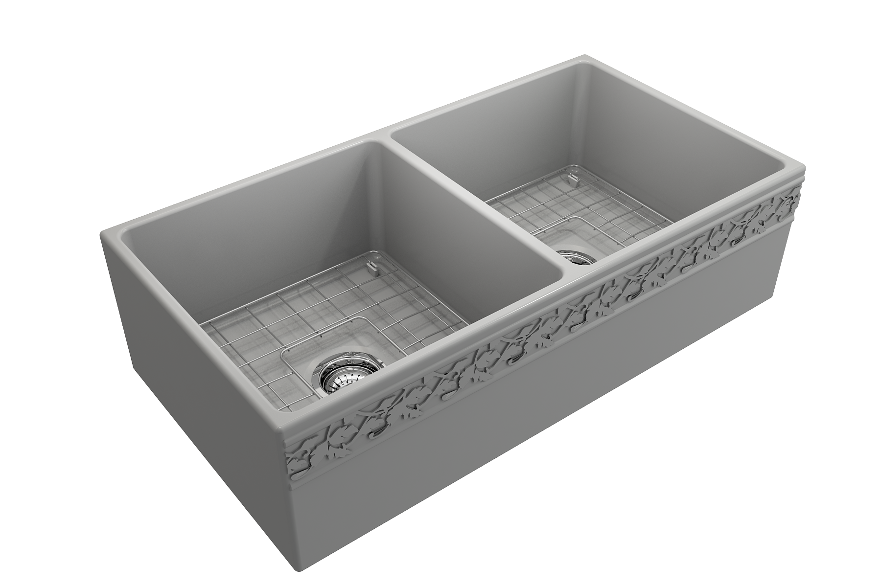 BOCCHI Vigneto 36" Fireclay Farmhouse Apron 50/50 Double Bowl Kitchen Sink, Matte Gray, 1351-006-0120