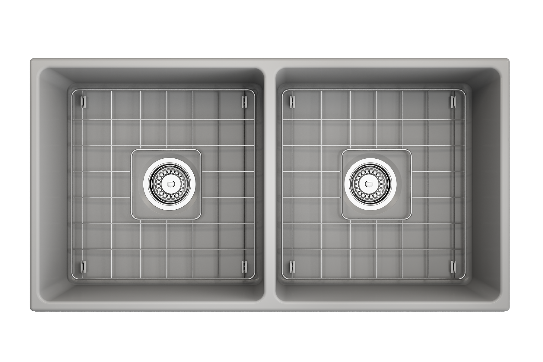 BOCCHI Vigneto 36" Fireclay Farmhouse Apron 50/50 Double Bowl Kitchen Sink, Matte Gray, 1351-006-0120