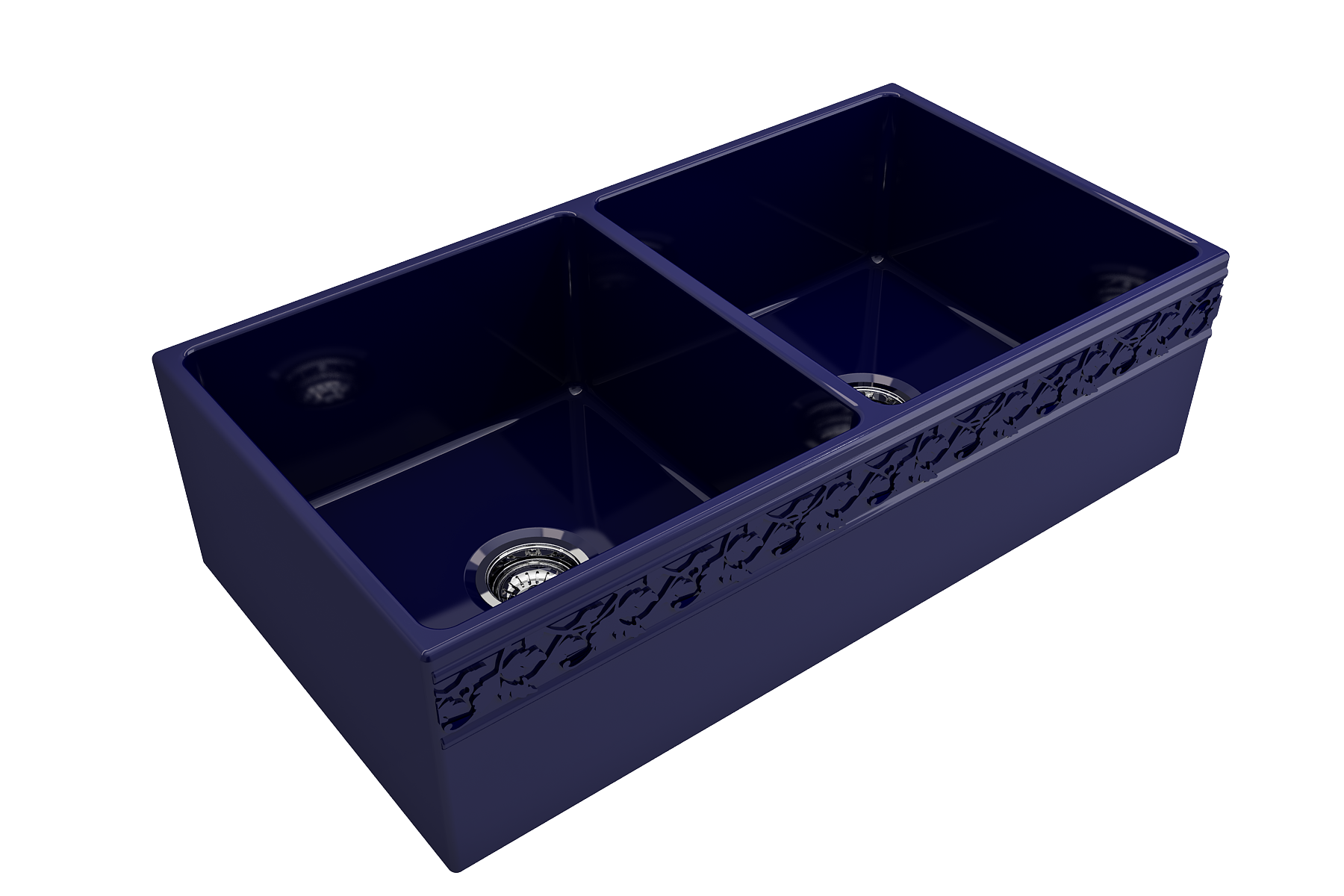 BOCCHI Vigneto 36" Fireclay Farmhouse Apron 50/50 Double Bowl Kitchen Sink, Sapphire Blue, 1351-010-0120
