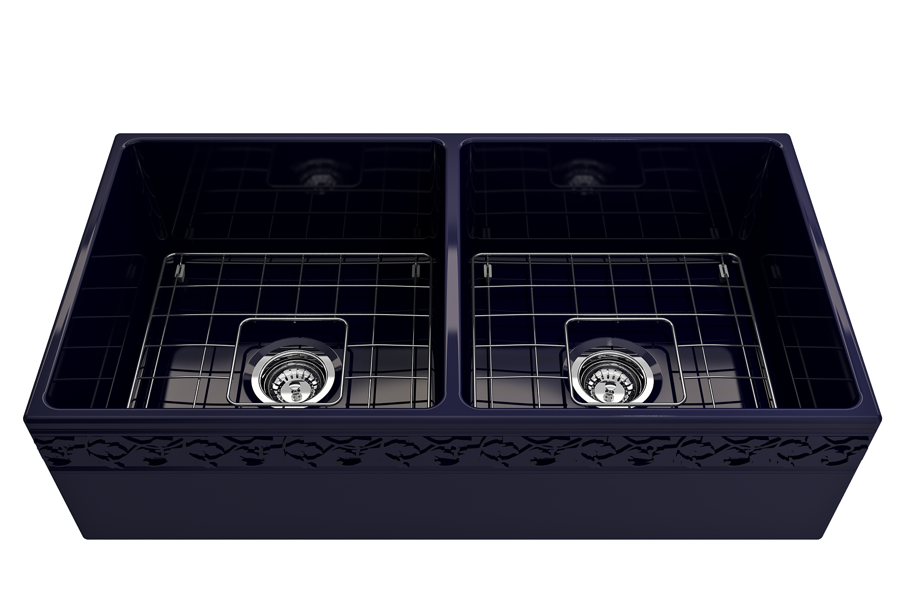 BOCCHI Vigneto 36" Fireclay Farmhouse Apron 50/50 Double Bowl Kitchen Sink, Sapphire Blue, 1351-010-0120
