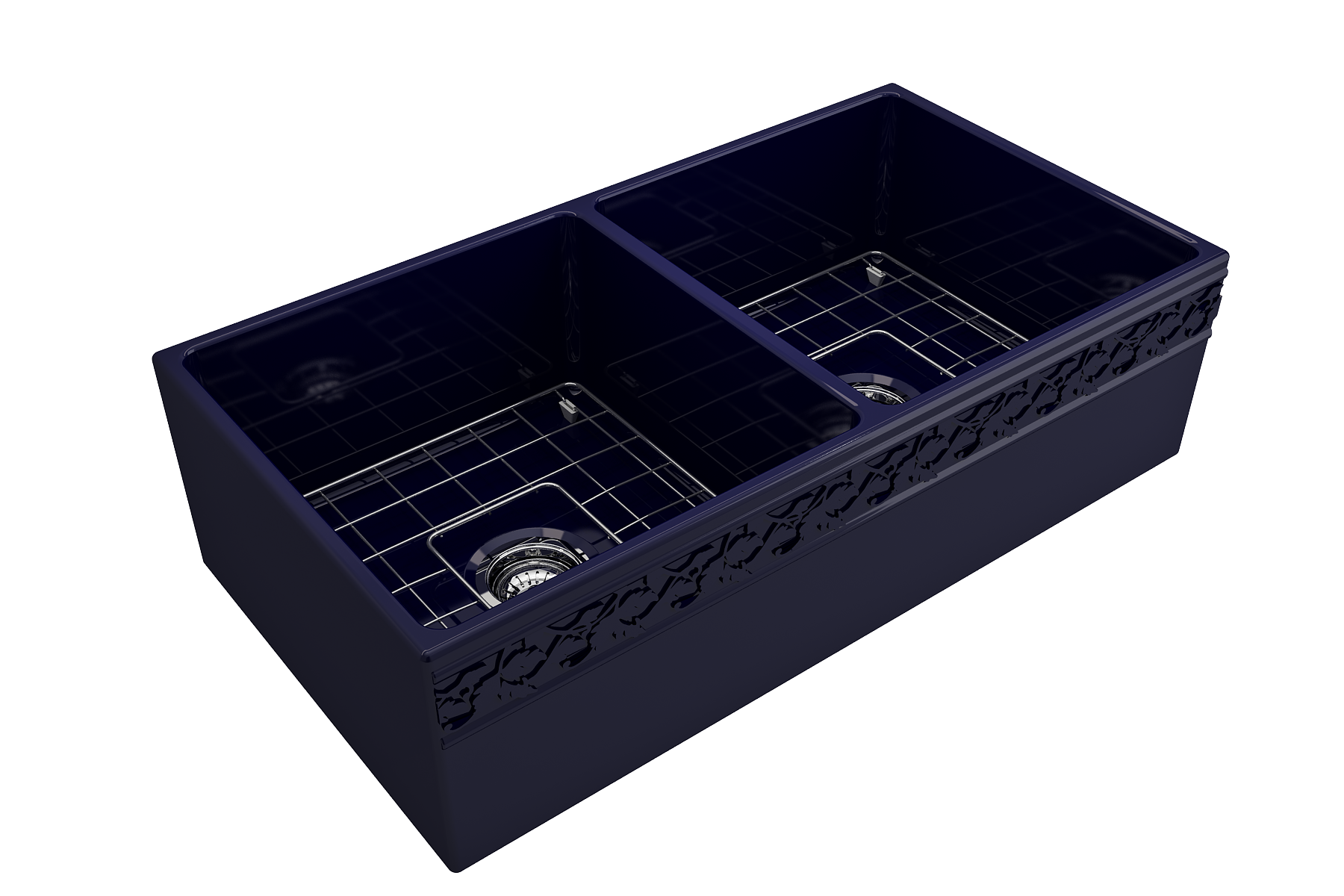 BOCCHI Vigneto 36" Fireclay Farmhouse Apron 50/50 Double Bowl Kitchen Sink, Sapphire Blue, 1351-010-0120