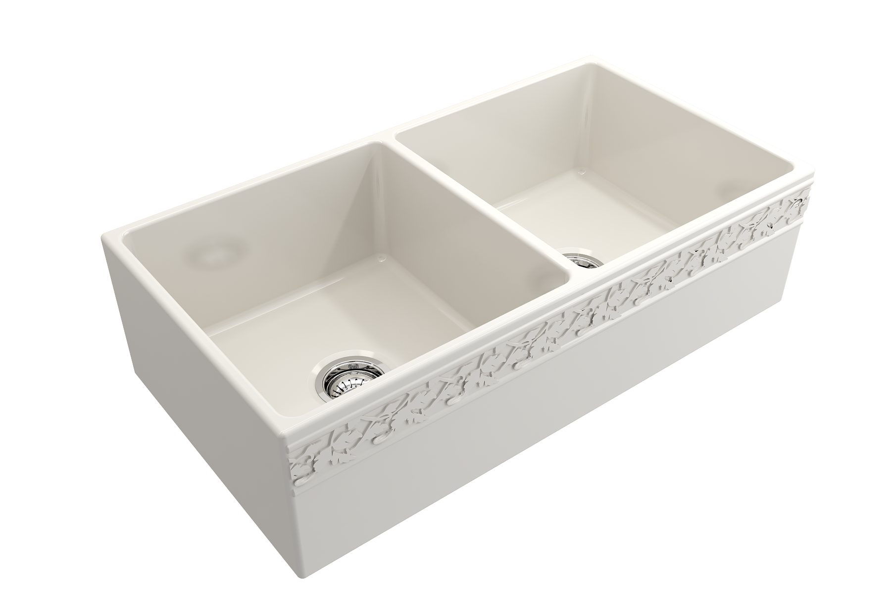 BOCCHI Vigneto 36" Fireclay Farmhouse Apron 50/50 Double Bowl Kitchen Sink, Biscuit, 1351-014-0120
