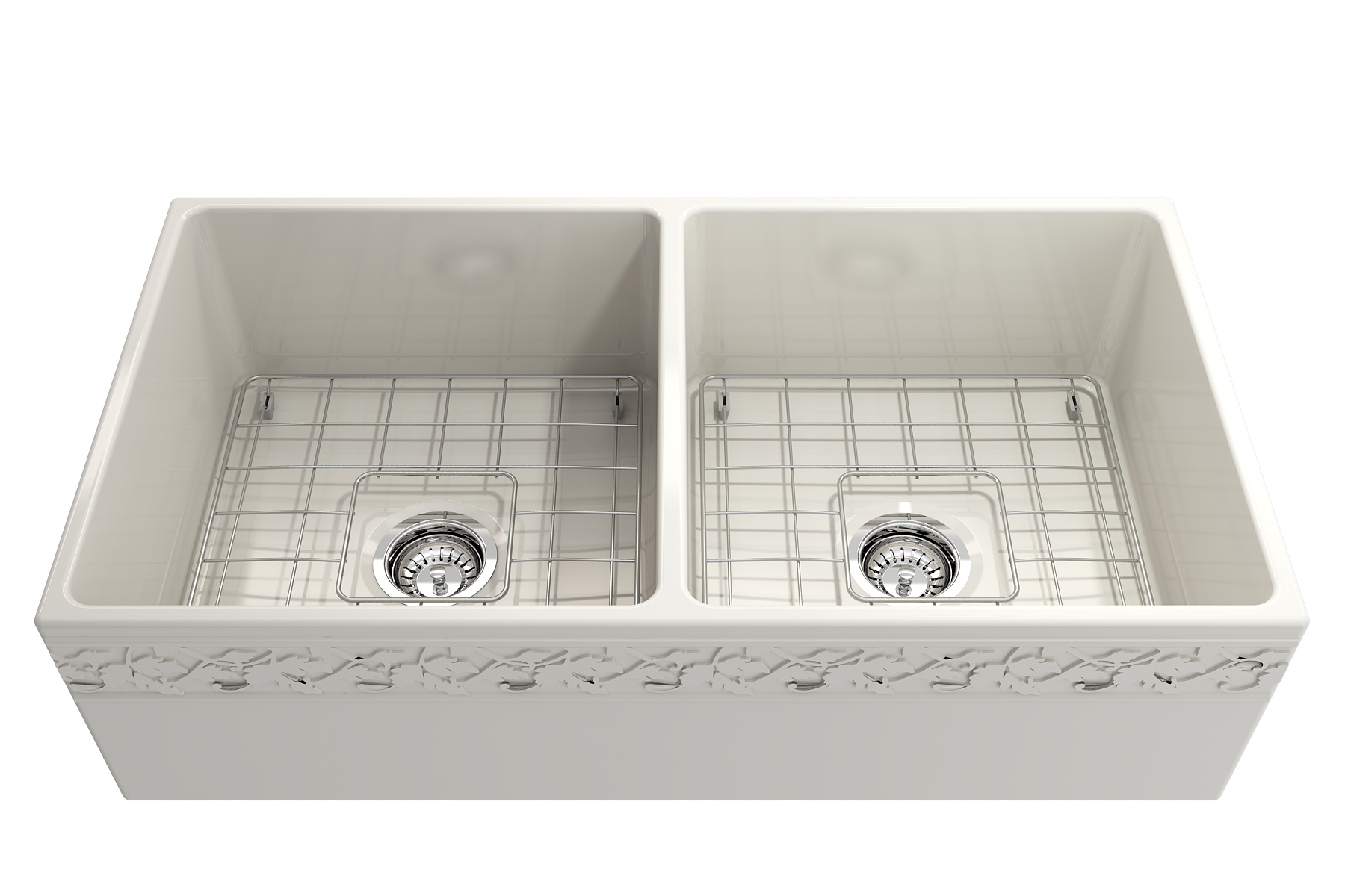 BOCCHI Vigneto 36" Fireclay Farmhouse Apron 50/50 Double Bowl Kitchen Sink, Biscuit, 1351-014-0120