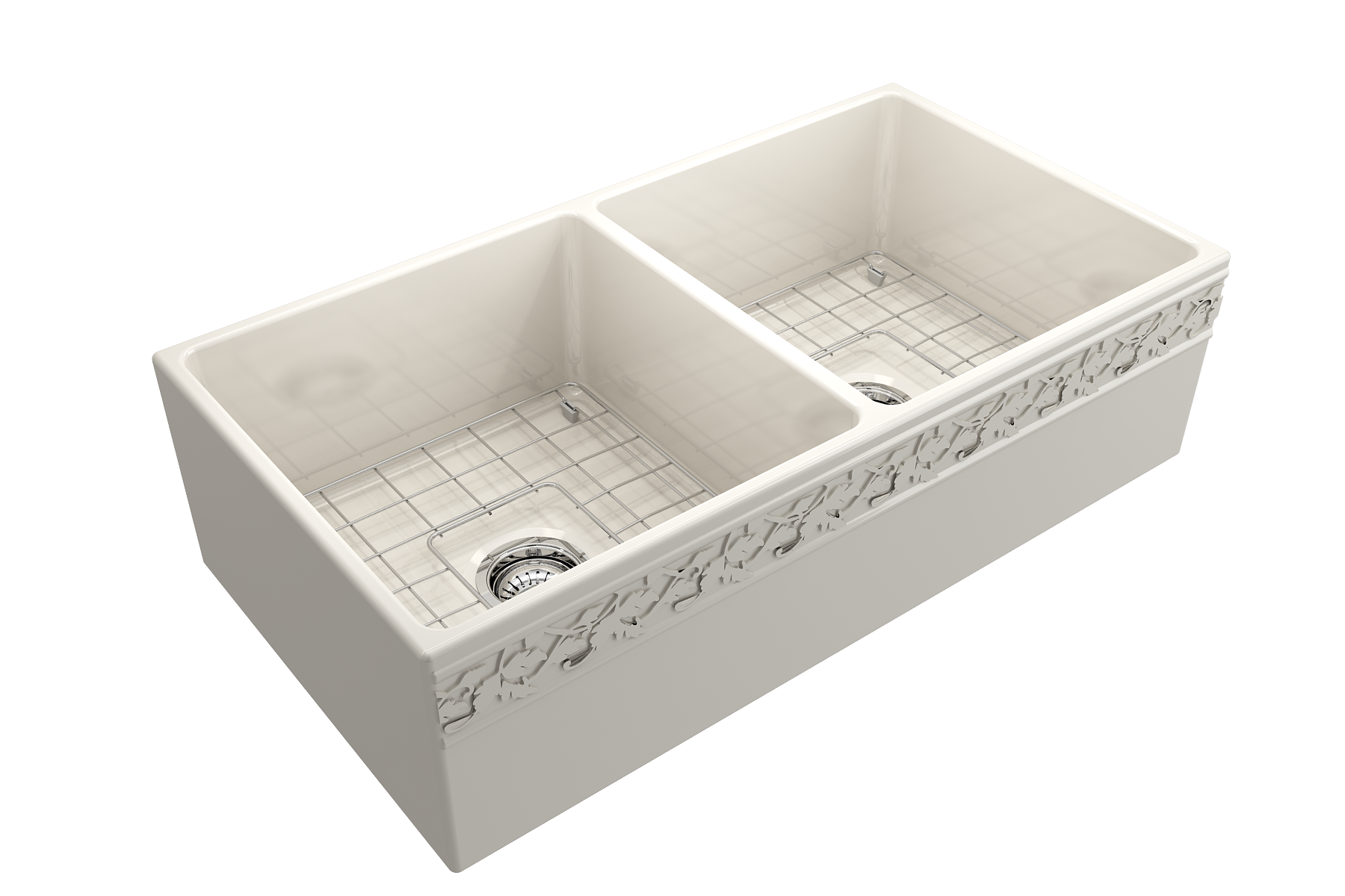 BOCCHI Vigneto 36" Fireclay Farmhouse Apron 50/50 Double Bowl Kitchen Sink, Biscuit, 1351-014-0120