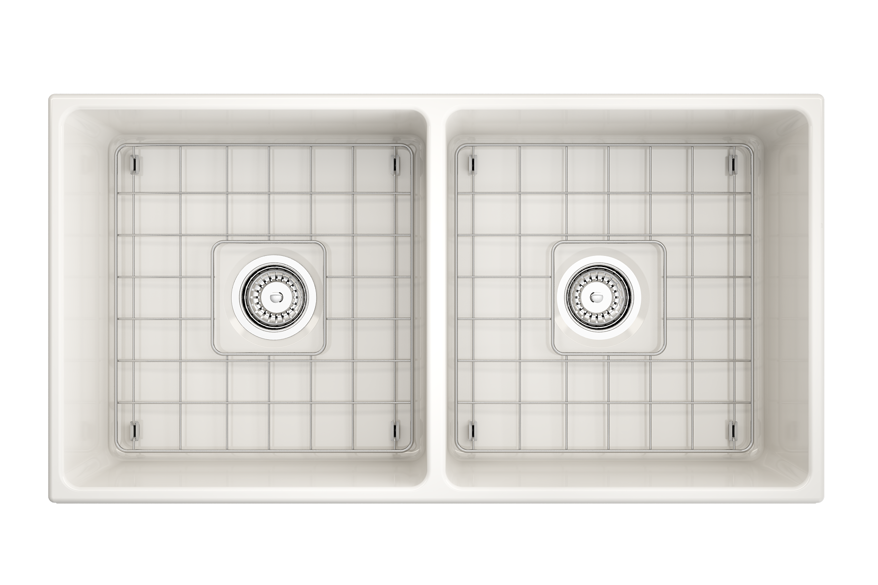 BOCCHI Vigneto 36" Fireclay Farmhouse Apron 50/50 Double Bowl Kitchen Sink, Biscuit, 1351-014-0120