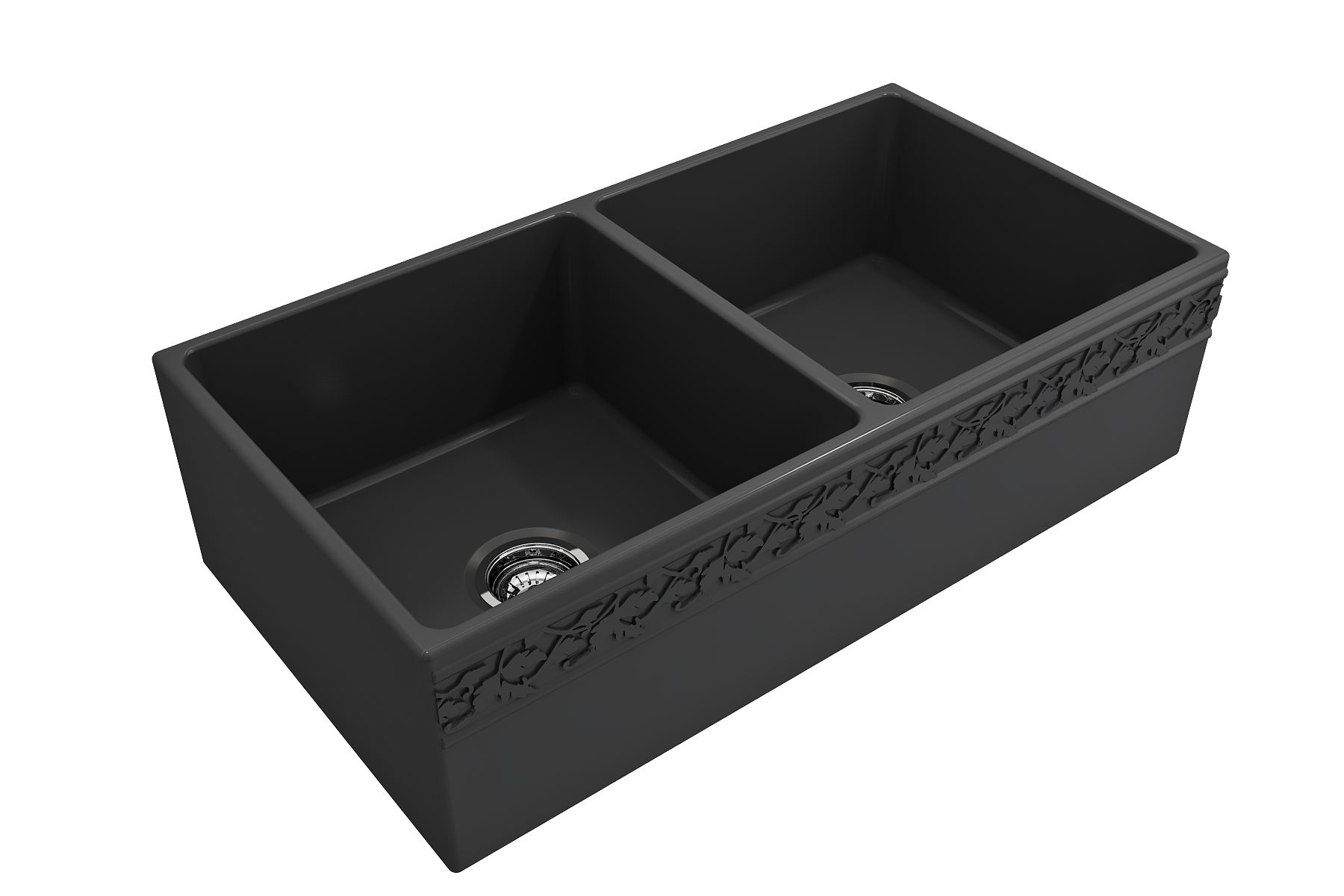 BOCCHI Vigneto 36" Fireclay Farmhouse Apron 50/50 Double Bowl Kitchen Sink, Matte Dark Gray, 1351-020-0120