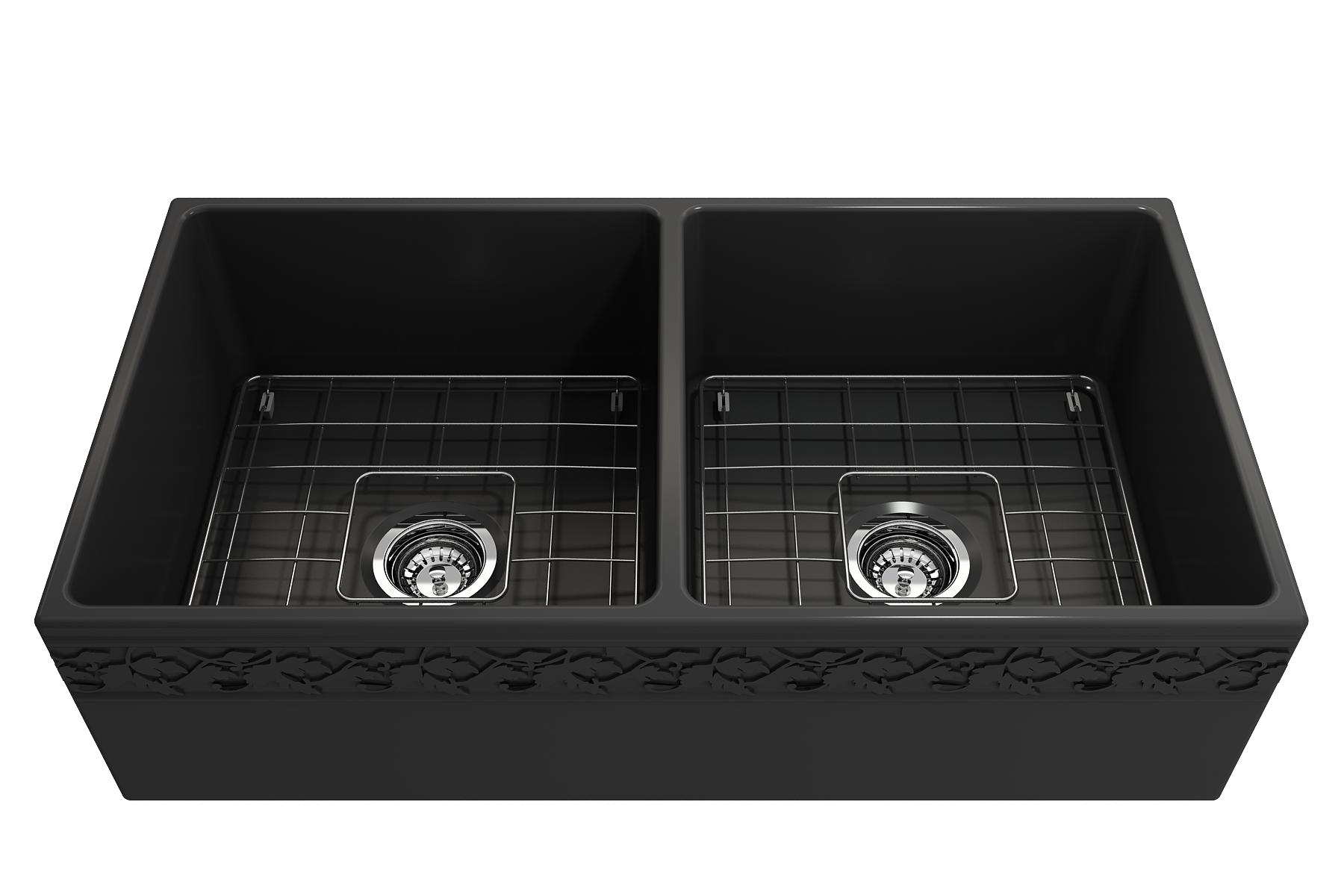 BOCCHI Vigneto 36" Fireclay Farmhouse Apron 50/50 Double Bowl Kitchen Sink, Matte Dark Gray, 1351-020-0120