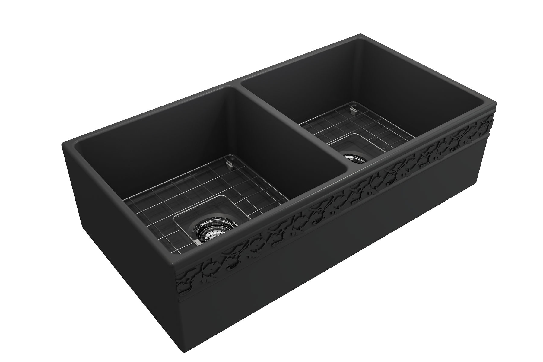 BOCCHI Vigneto 36" Fireclay Farmhouse Apron 50/50 Double Bowl Kitchen Sink, Matte Dark Gray, 1351-020-0120
