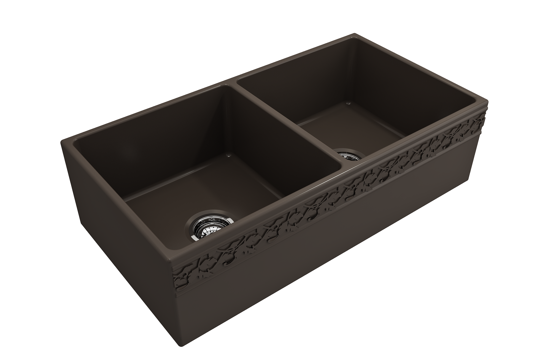 BOCCHI Vigneto 36" Fireclay Farmhouse Apron 50/50 Double Bowl Kitchen Sink, Matte Brown, 1351-025-0120