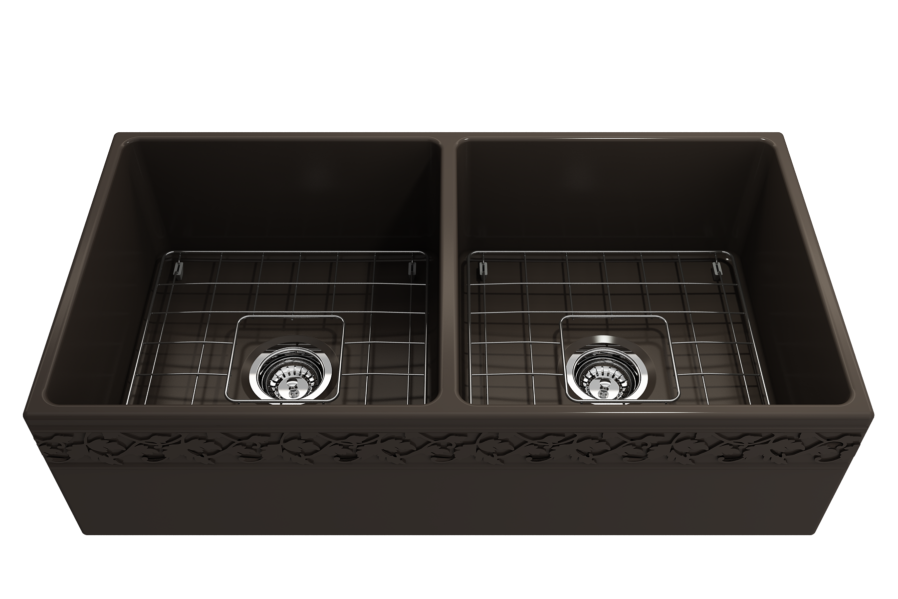 BOCCHI Vigneto 36" Fireclay Farmhouse Apron 50/50 Double Bowl Kitchen Sink, Matte Brown, 1351-025-0120