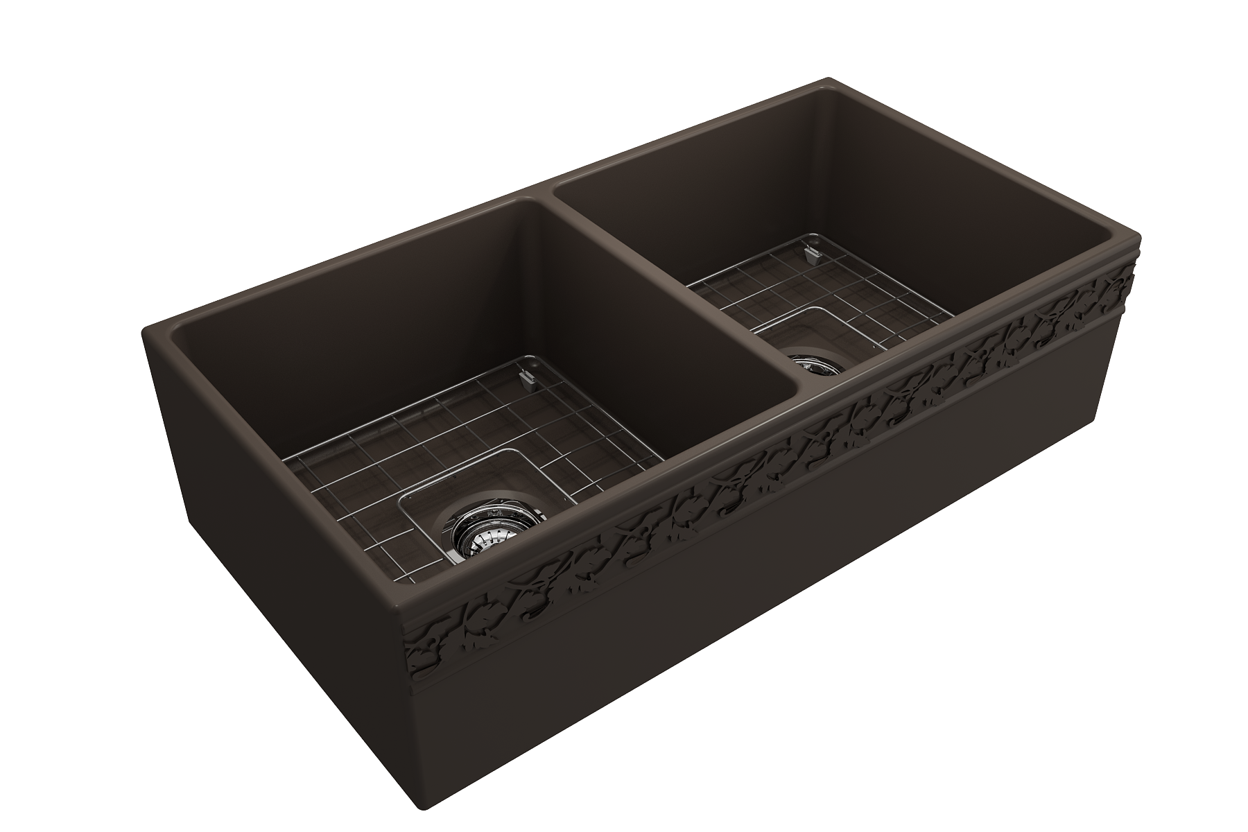 BOCCHI Vigneto 36" Fireclay Farmhouse Apron 50/50 Double Bowl Kitchen Sink, Matte Brown, 1351-025-0120