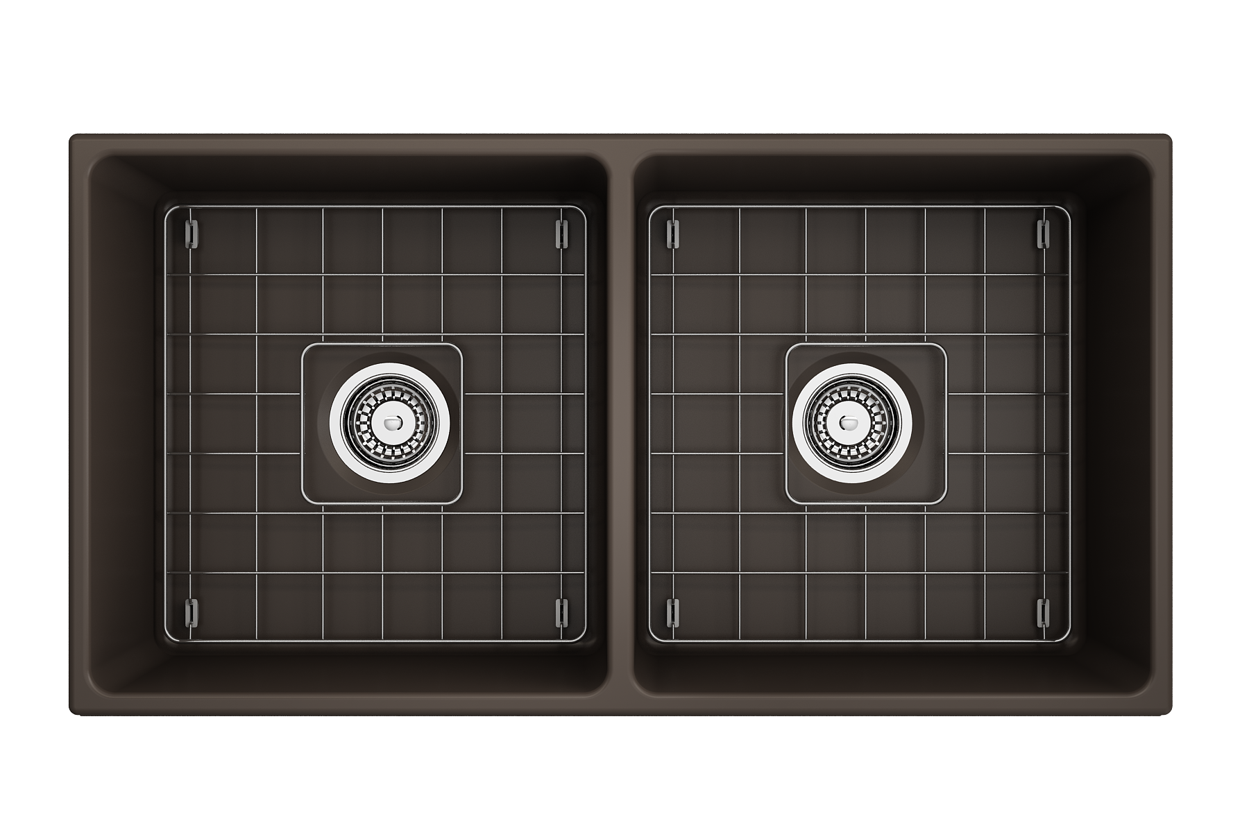 BOCCHI Vigneto 36" Fireclay Farmhouse Apron 50/50 Double Bowl Kitchen Sink, Matte Brown, 1351-025-0120