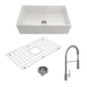 Alternate Image for BOCCHI Contempo 33" Fireclay Farmhouse Sink Kit with Faucet and Accessories, White (sink) / Chrome (faucet), 1352-001-2020CH