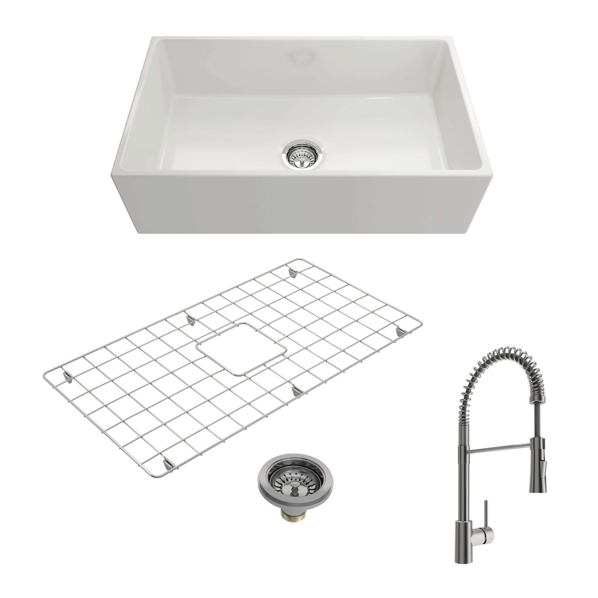 BOCCHI Contempo 33" Fireclay Farmhouse Sink Kit with Faucet and Access