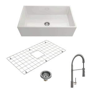 Alternate Image for BOCCHI Contempo 33" Fireclay Farmhouse Sink Kit with Faucet and Accessories, White (sink) / Stainless Steel (faucet), 1352-001-2020SS