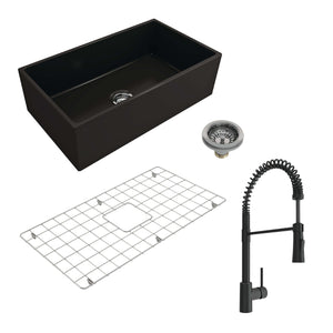 Alternate Image for BOCCHI Contempo 33" Fireclay Farmhouse Sink Kit with Faucet and Accessories, Matte Black (sink) / Matte Black (faucet), 1352-004-2020MB