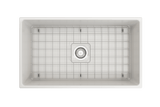 BOCCHI Contempo 33" Fireclay Farmhouse Apron Single Bowl Kitchen Sink, White, 1352-001-0120 Top View with Grid | The Sink Boutique
